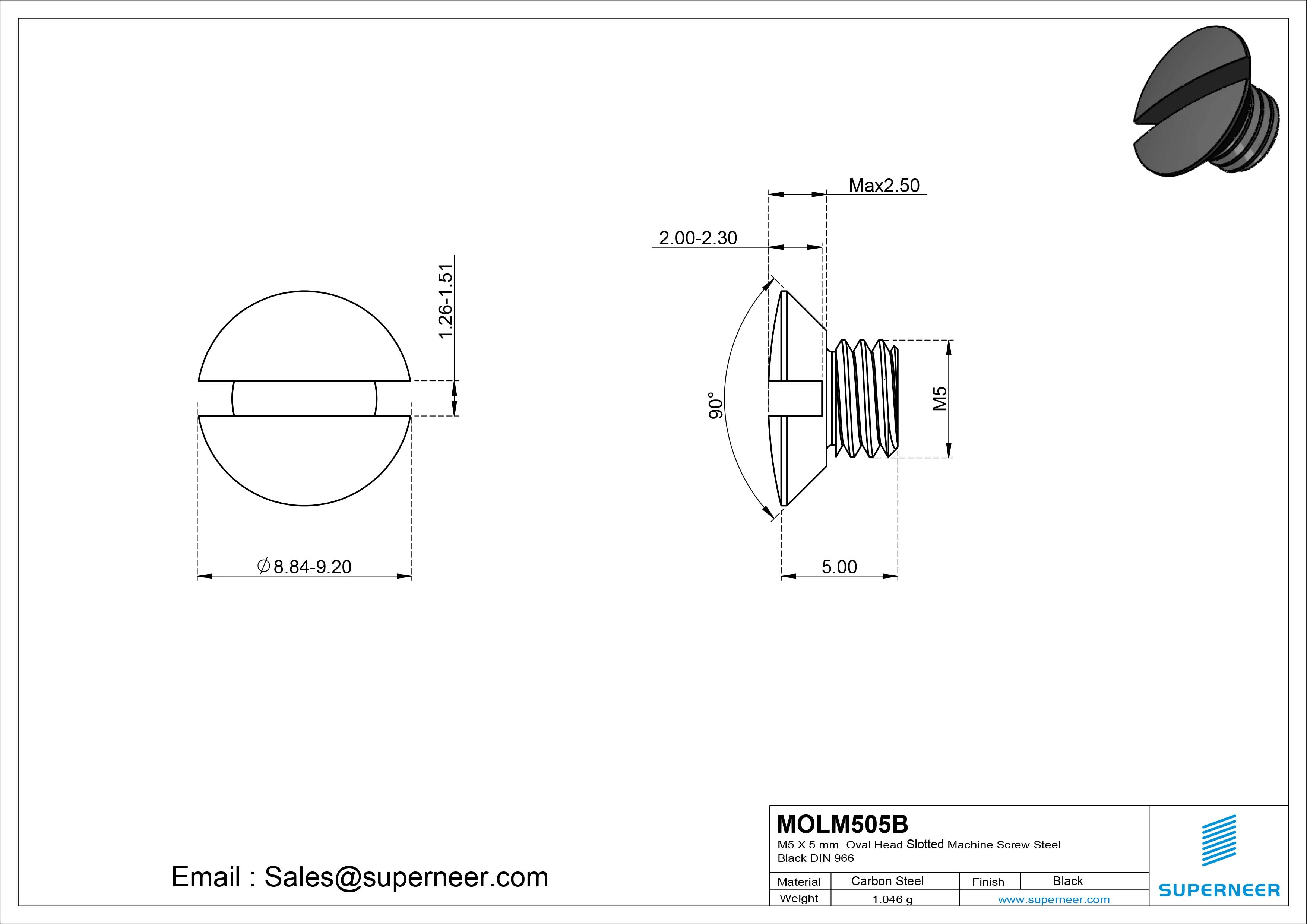 M5 x 5 mm Oval Head Slotted Machine Screw Steel Black DIN 964