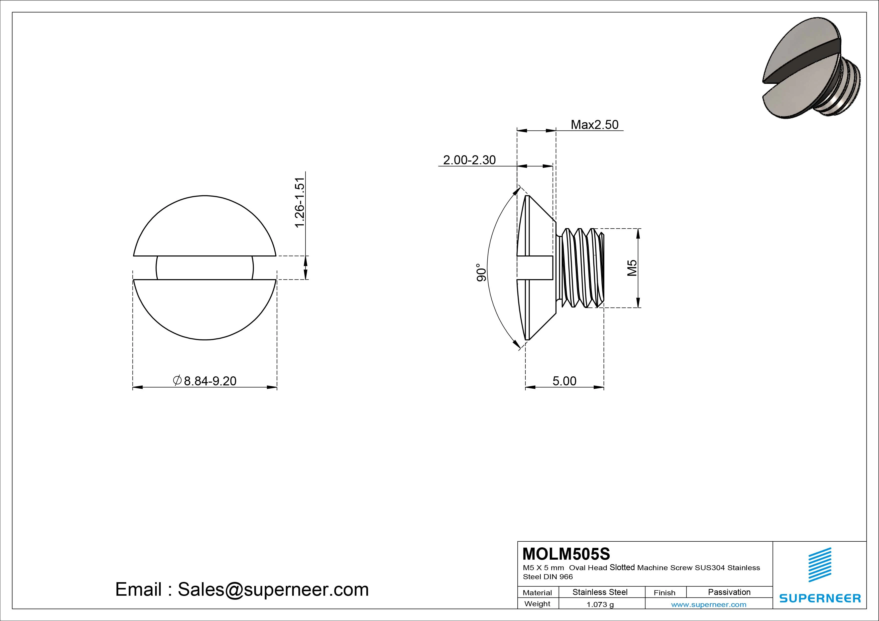 M5 x 5 mm Oval Head Slotted Machine Screw SUS304 Stainless Steel Inox DIN 964