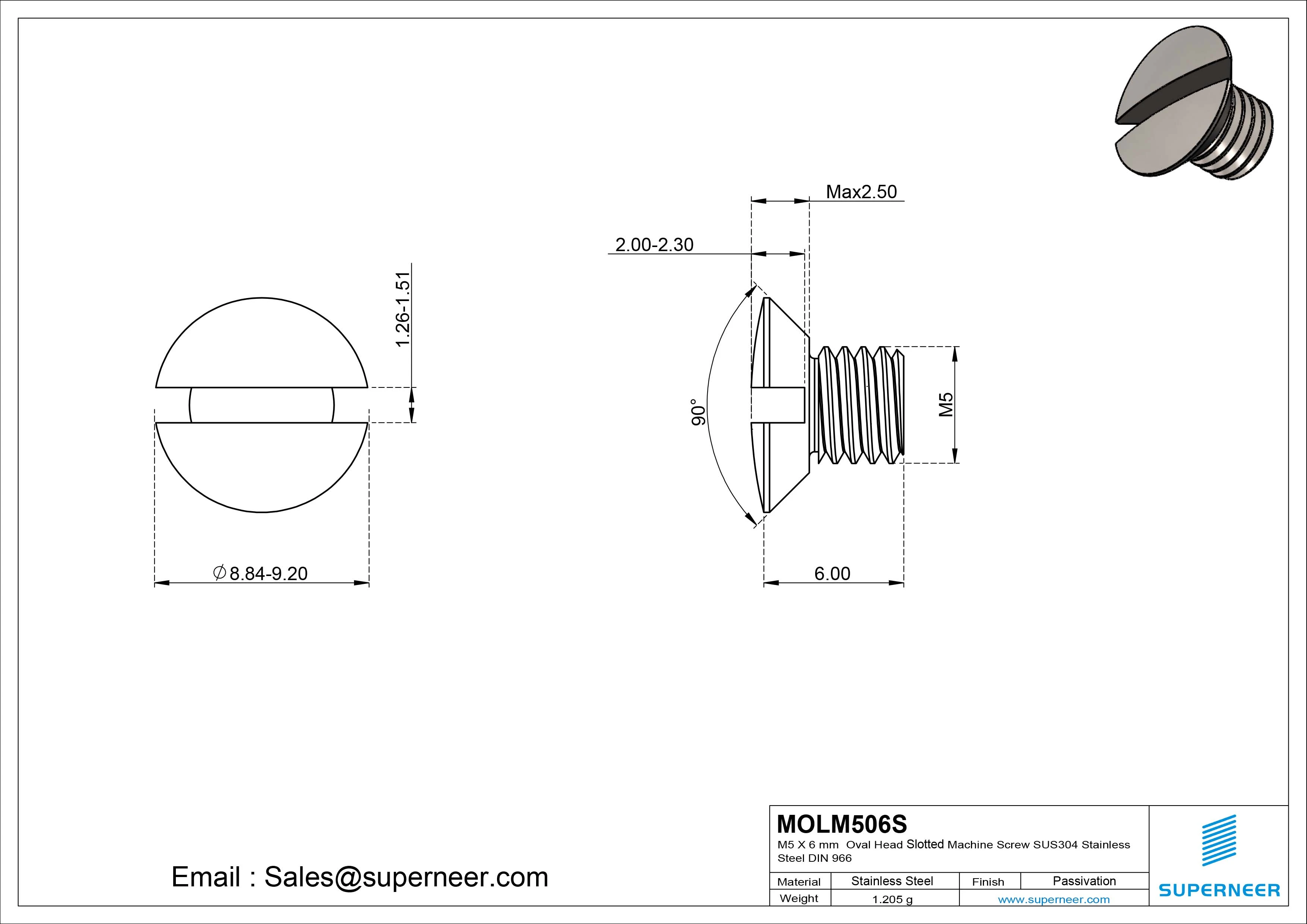 M5 x 6 mm Oval Head Slotted Machine Screw SUS304 Stainless Steel Inox DIN 964