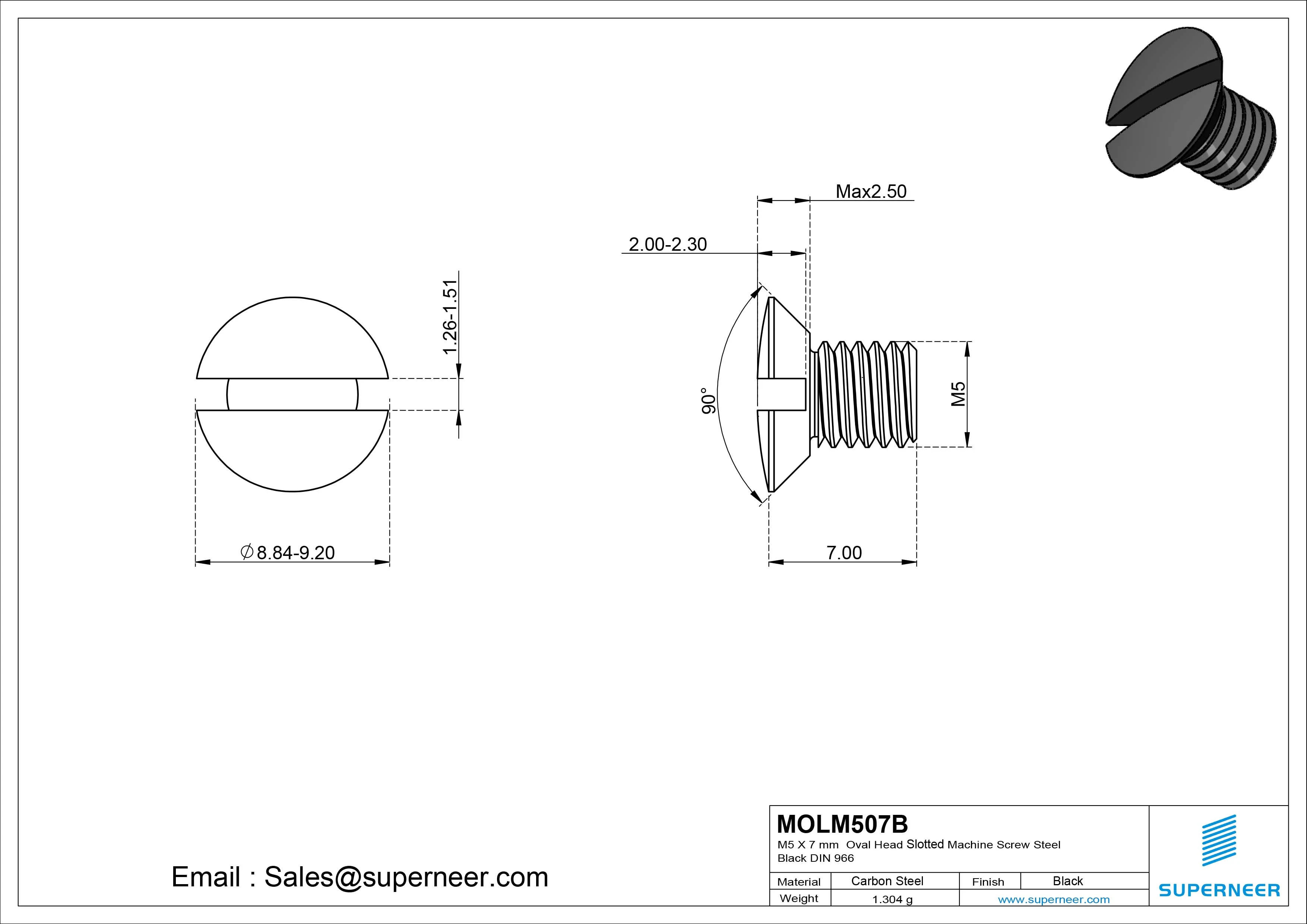M5 x 7 mm Oval Head Slotted Machine Screw Steel Black DIN 964
