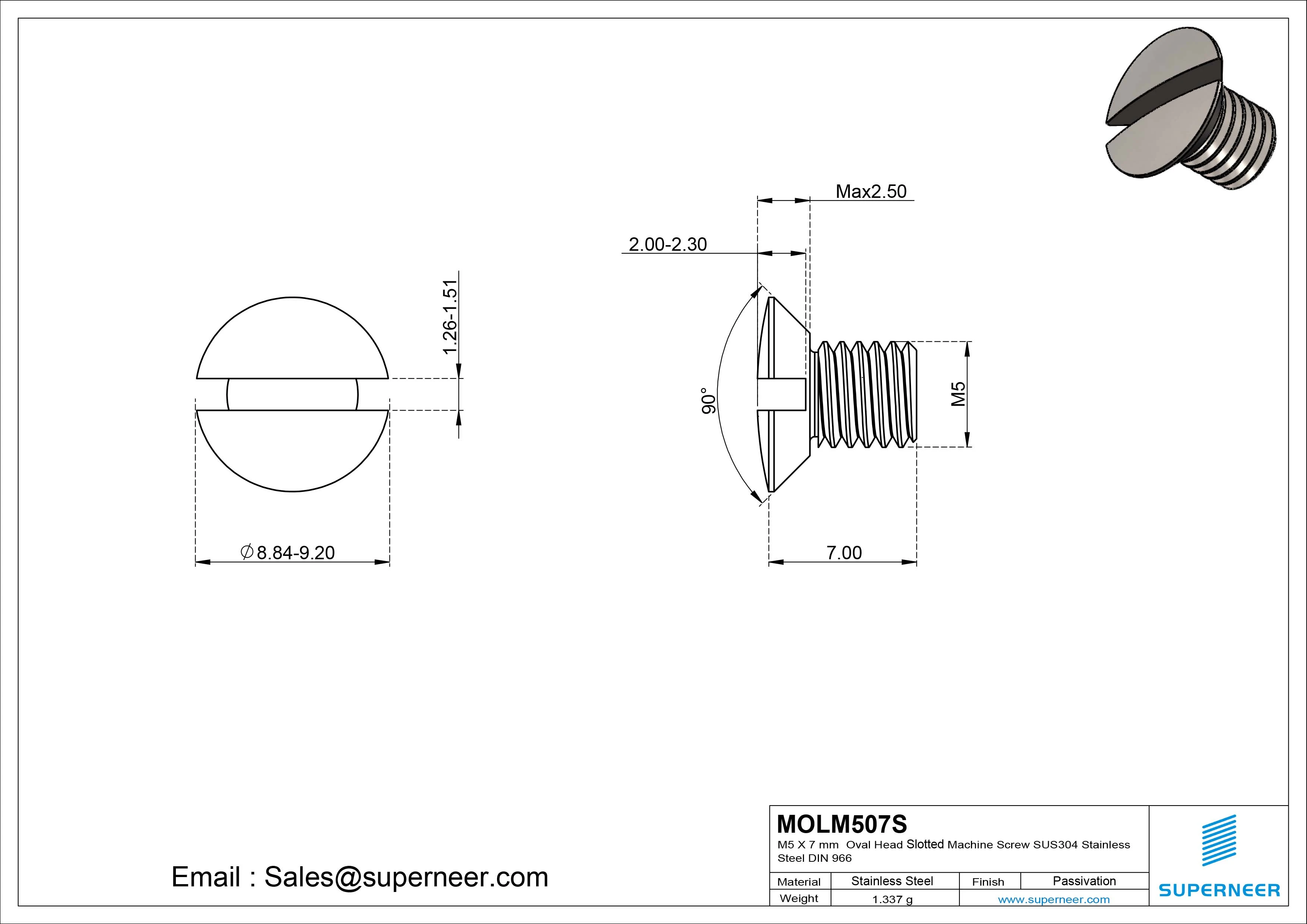 M5 x 7 mm Oval Head Slotted Machine Screw SUS304 Stainless Steel Inox DIN 964