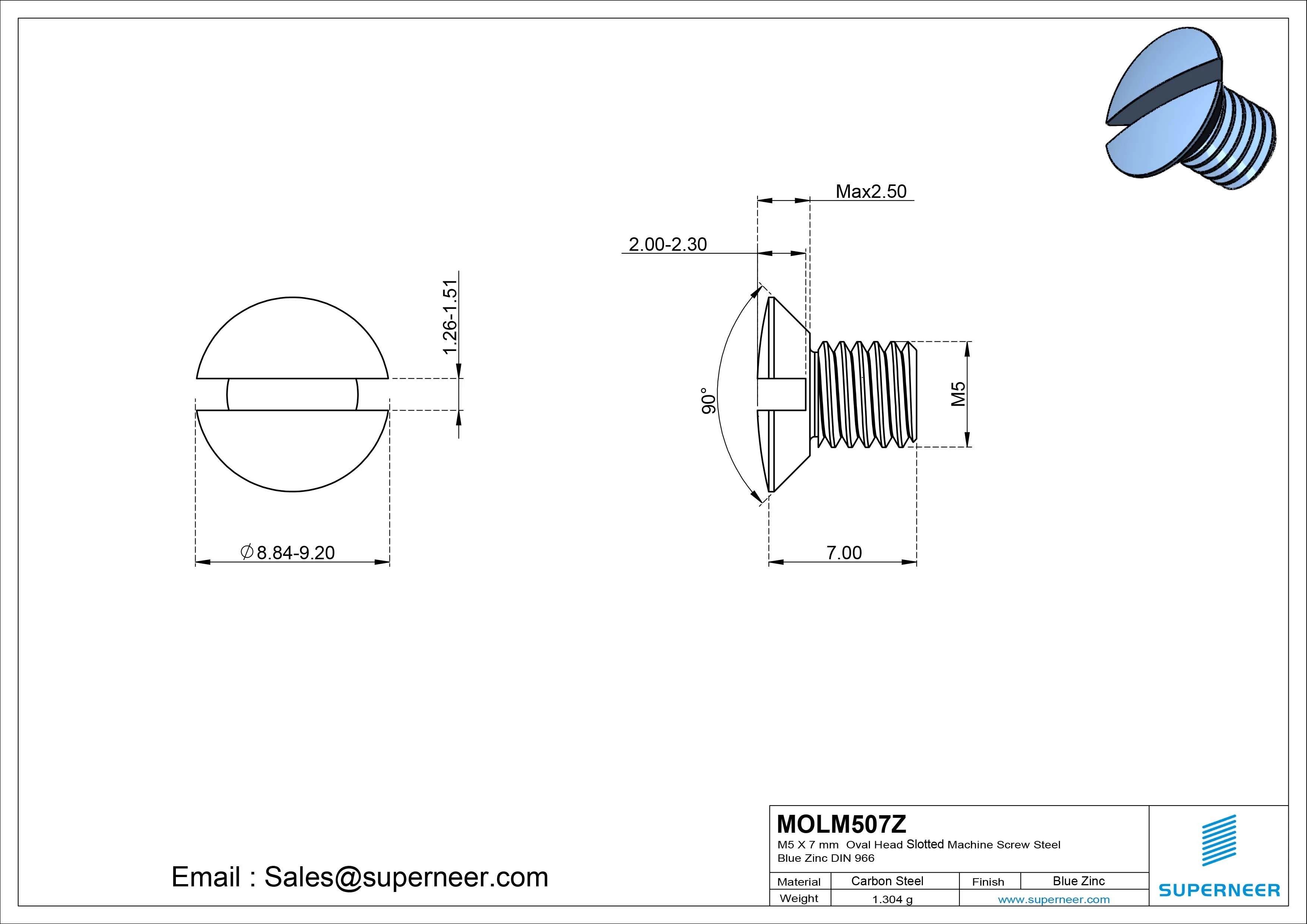 M5 x 7 mm Oval Head Slotted Machine Screw Steel Blue Zinc Plated DIN 964