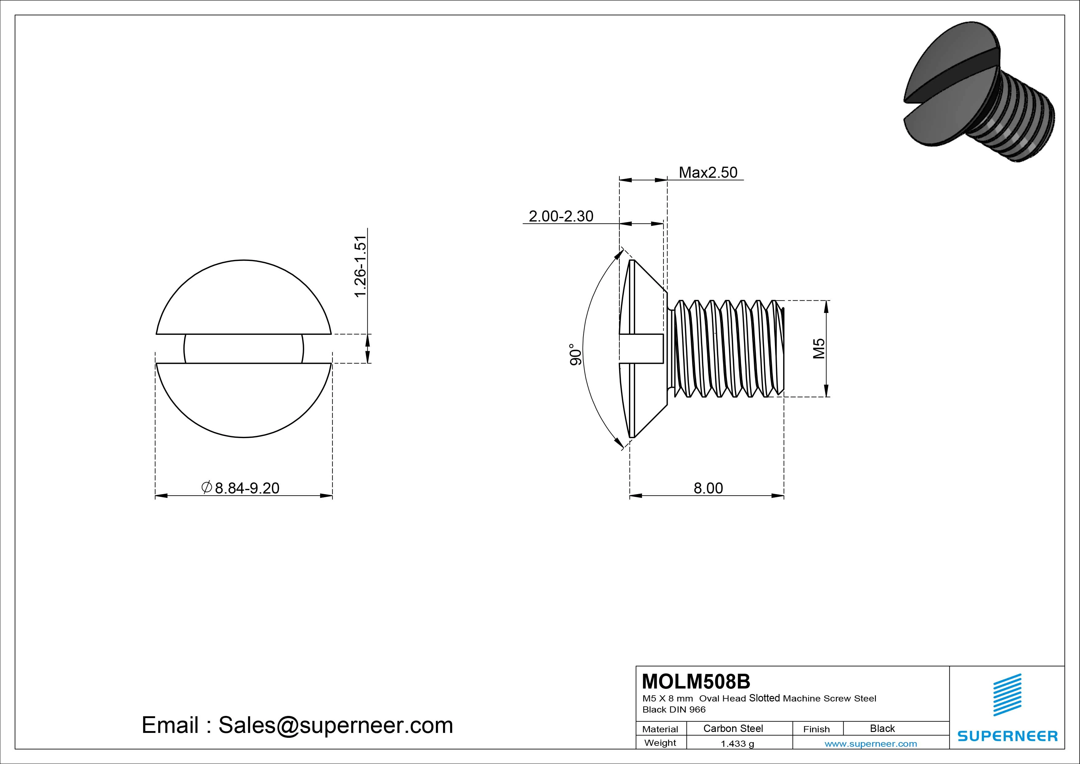 M5 x 8 mm Oval Head Slotted Machine Screw Steel Black DIN 964