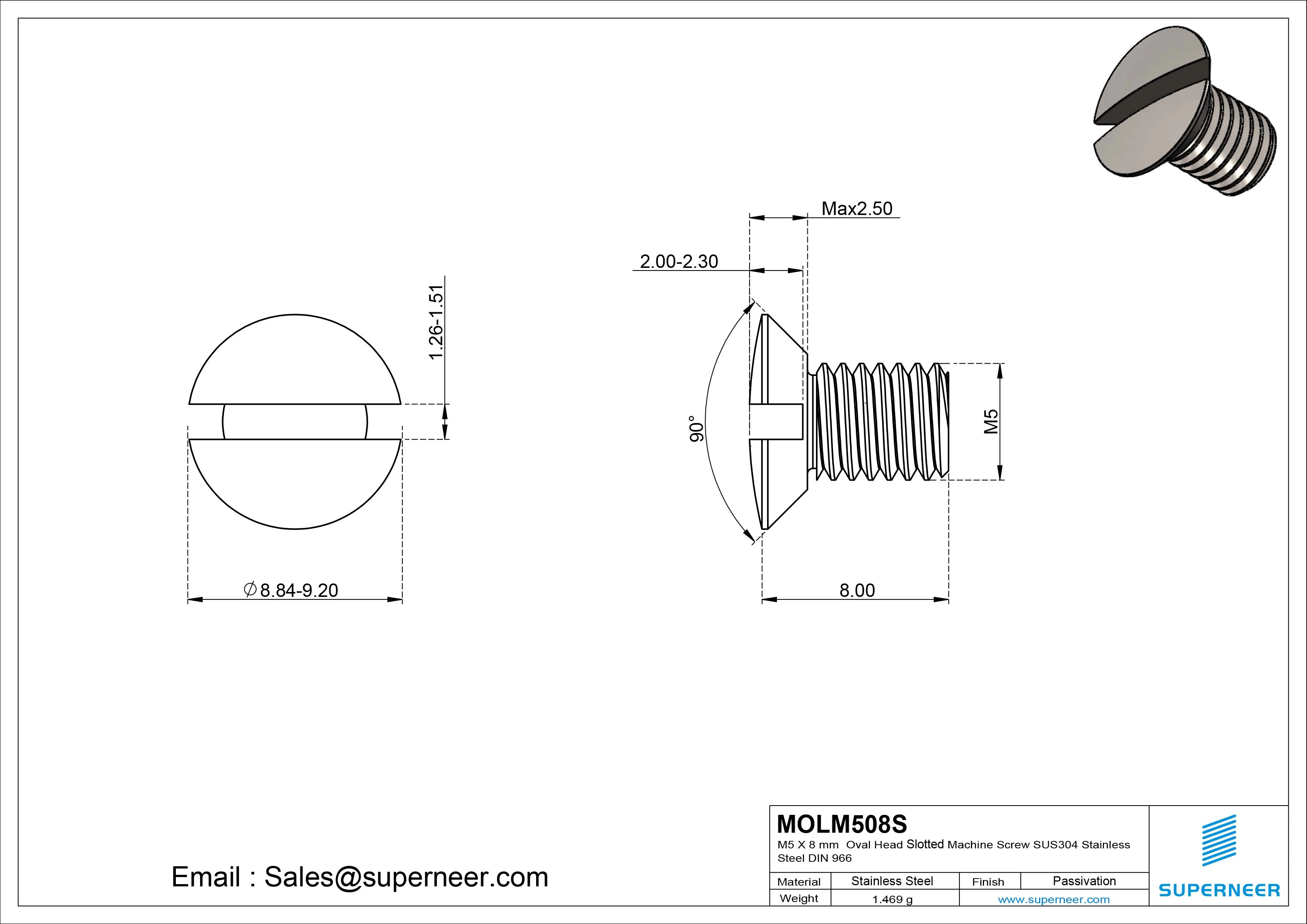 M5 x 8 mm Oval Head Slotted Machine Screw SUS304 Stainless Steel Inox DIN 964