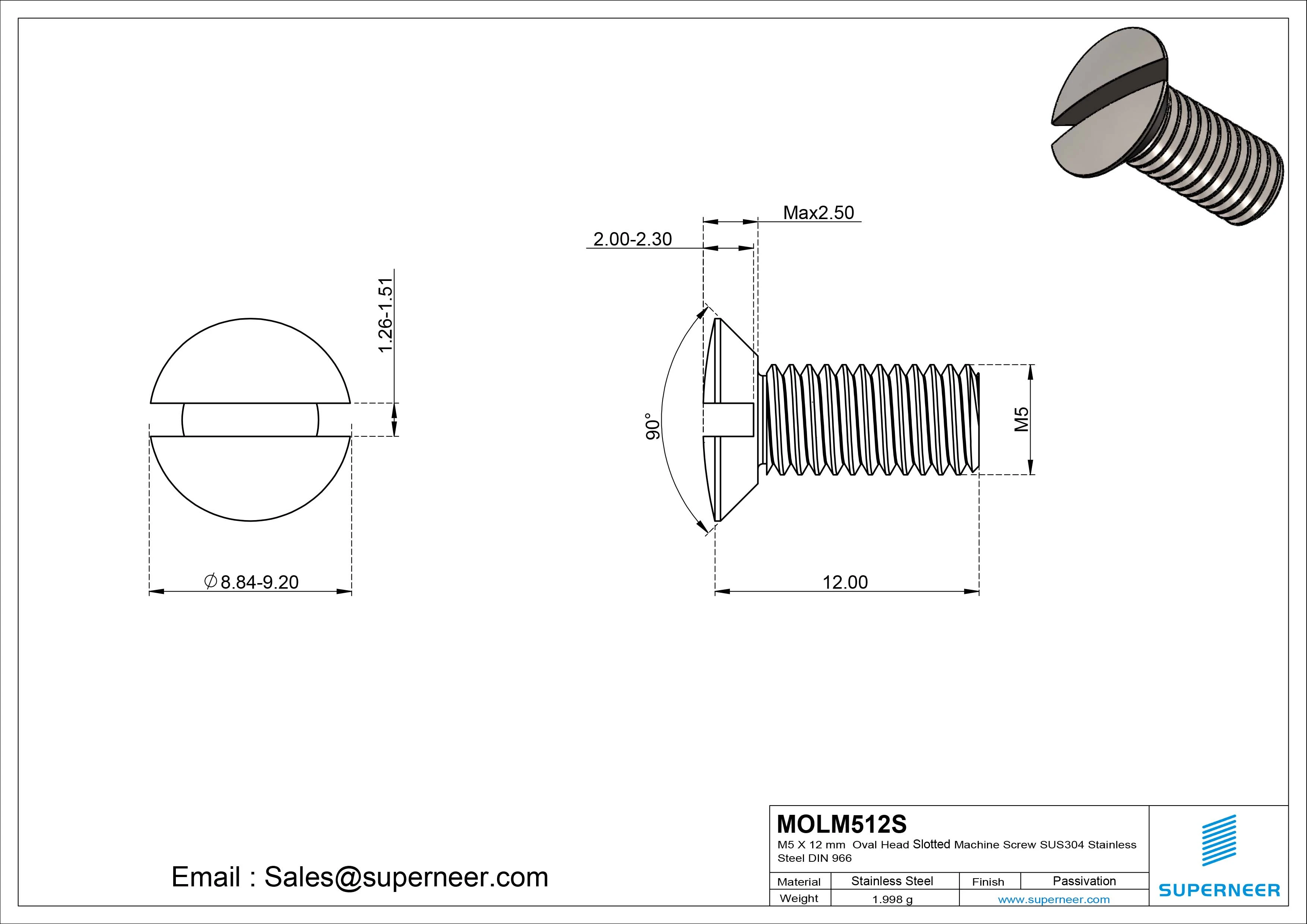 M5 x 12 mm Oval Head Slotted Machine Screw SUS304 Stainless Steel Inox DIN 964