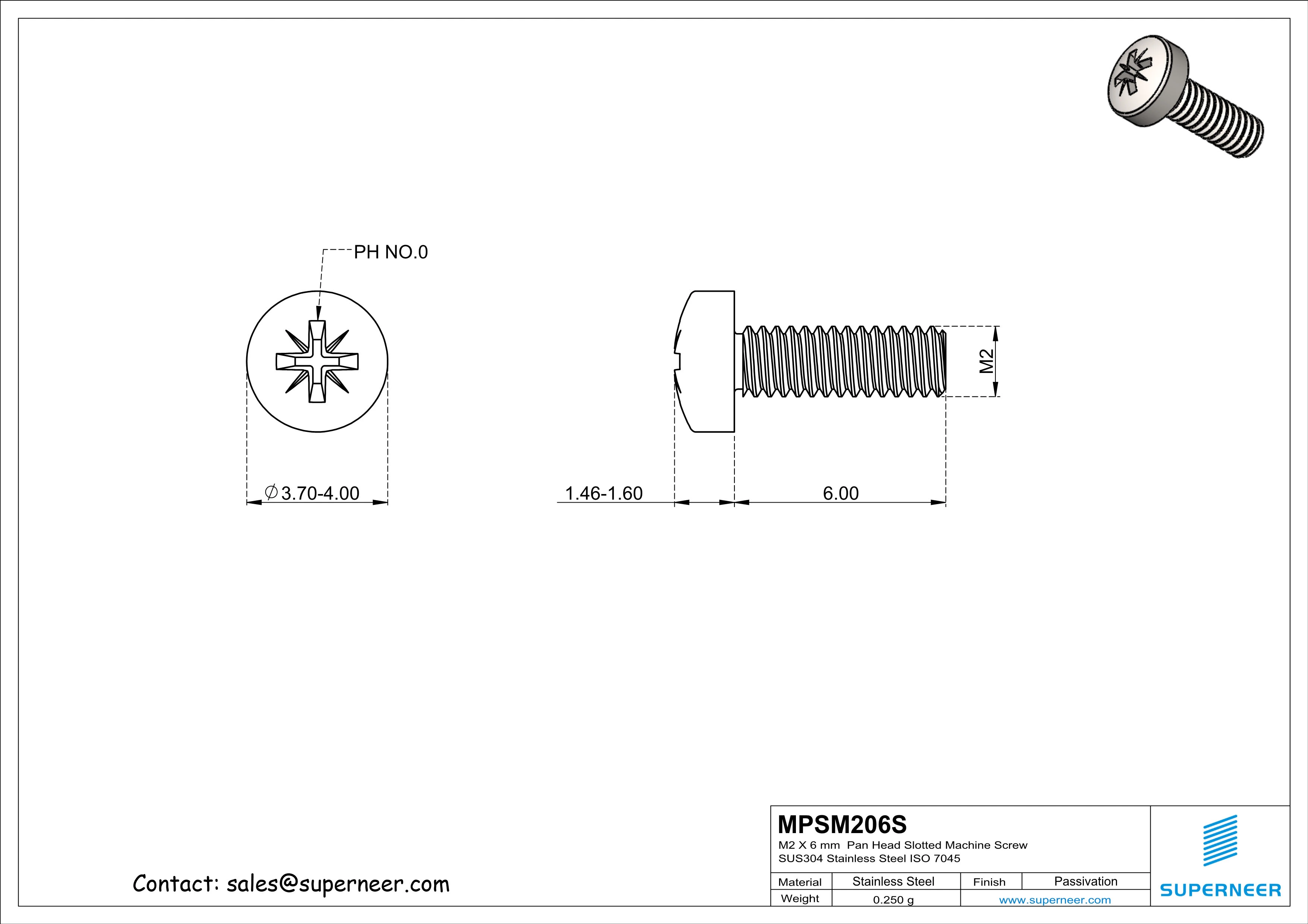 M2 x 6 mm  Pan Head Pozi Machine Screw SUS304 Stainless Steel Inox   ISO 7045