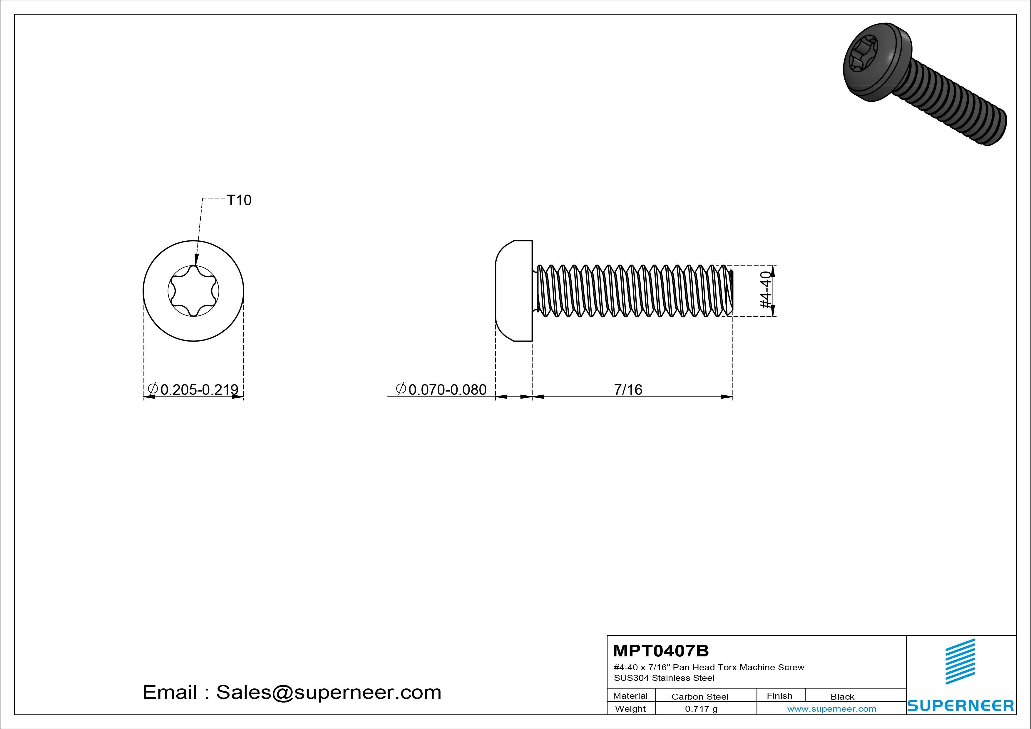 4-40 x 7/16" Pan Head Torx Machine Screw Steel Black