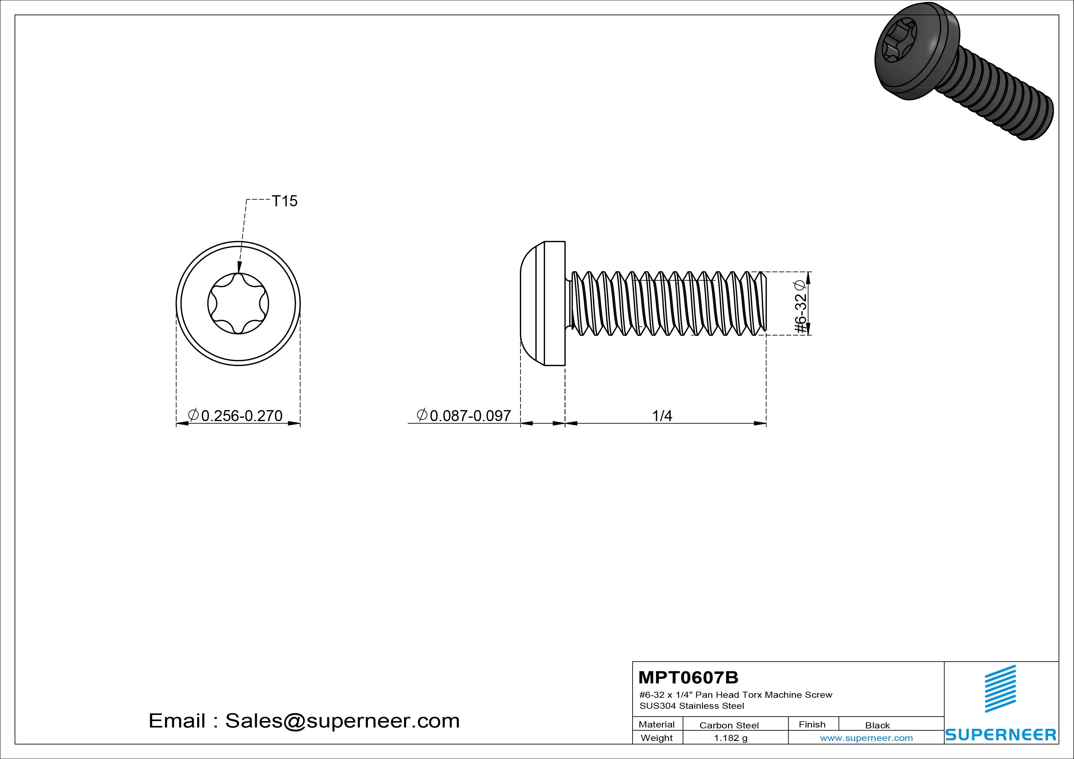 6-32 x 7/16" Pan Head Torx Machine Screw Steel Black