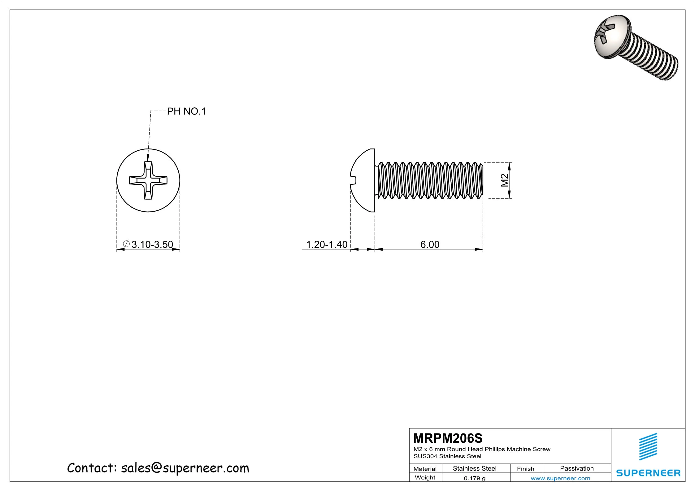 M2 x 6 mm Round Head Phillips Machine Screw SUS304 Stainless Steel Inox