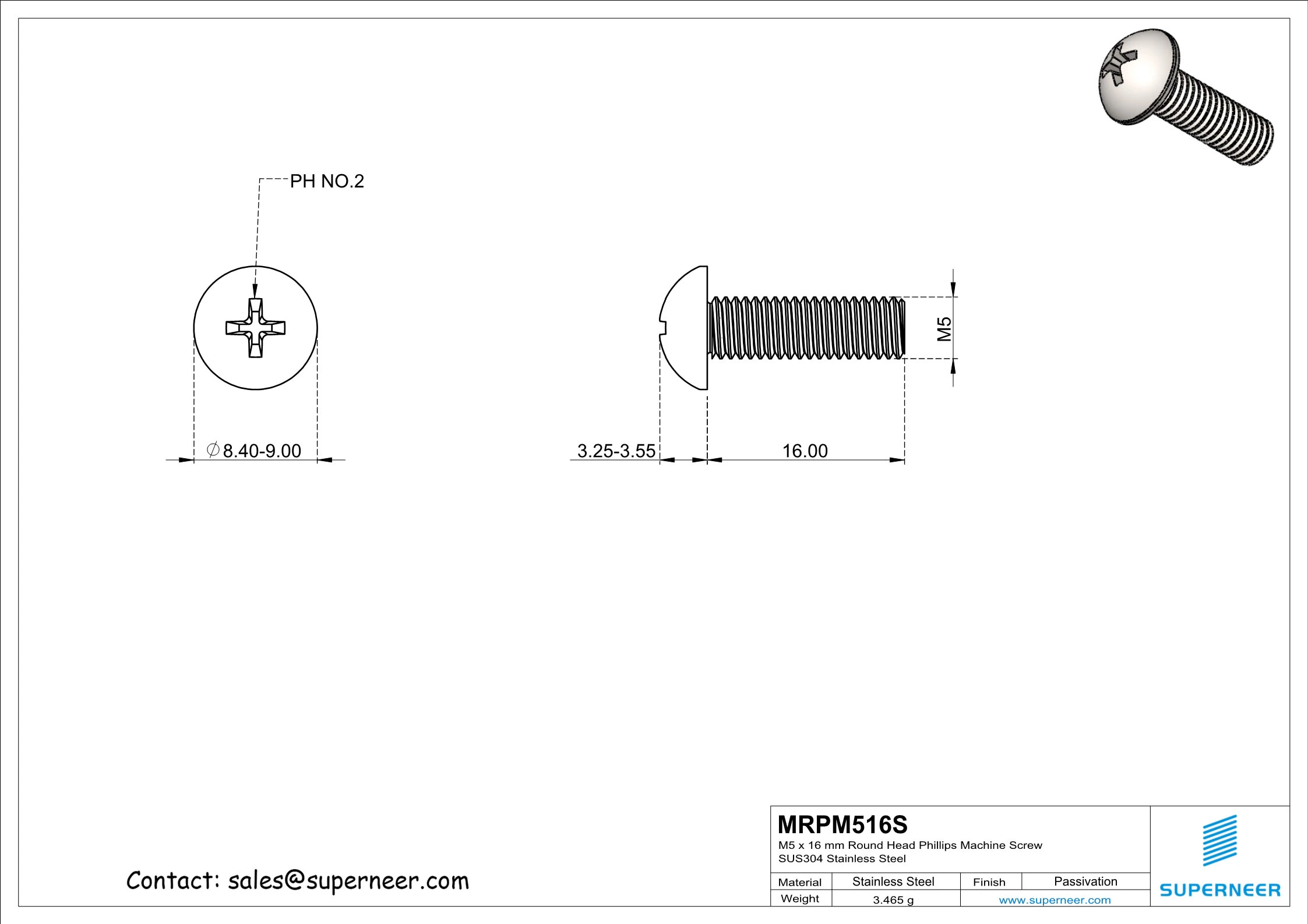 M5 x 16 mm Round Head Phillips Machine Screw SUS304 Stainless Steel Inox