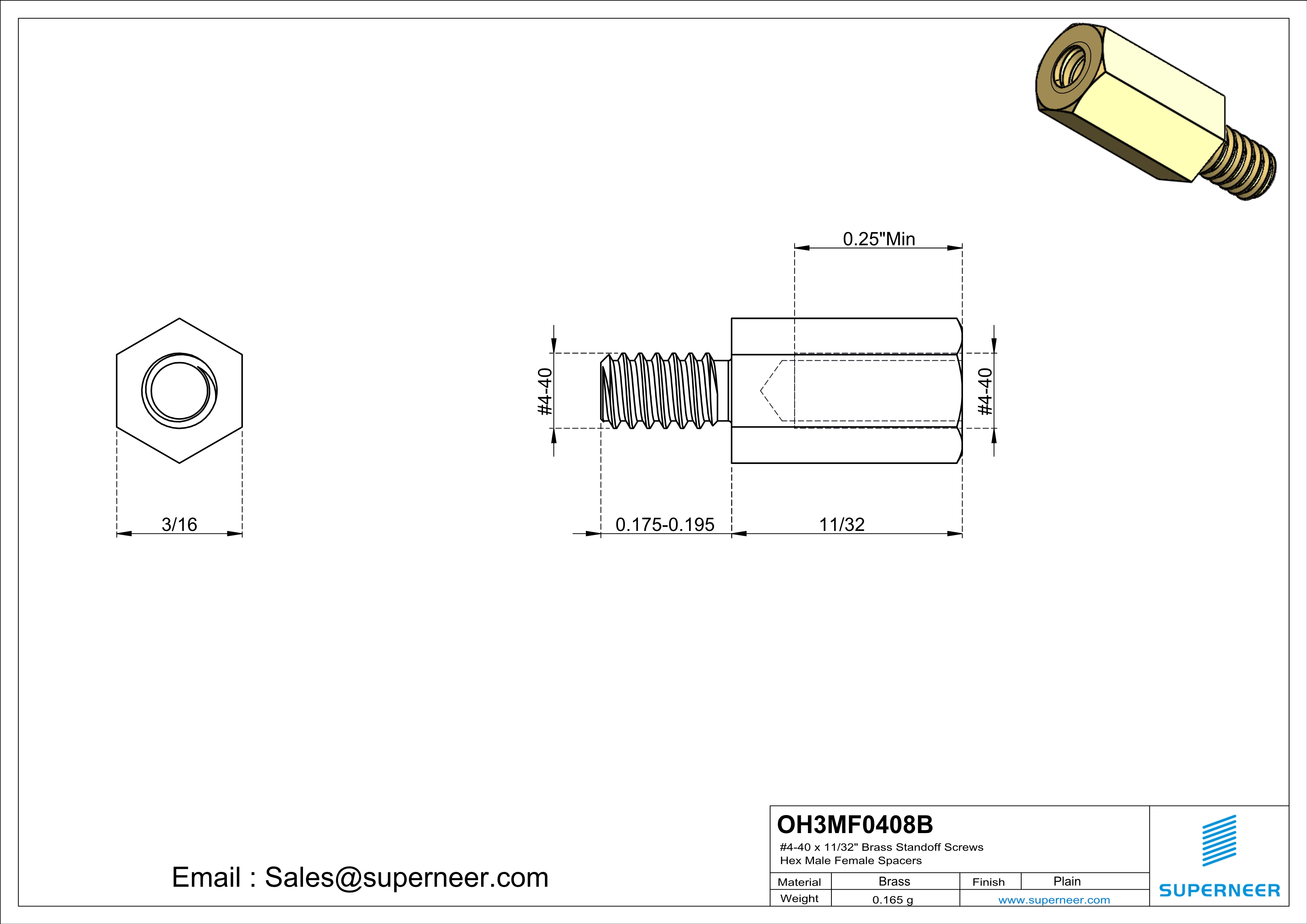 4-40 x 11/32" Brass Standoff Screws Hex Male Female Spacers 