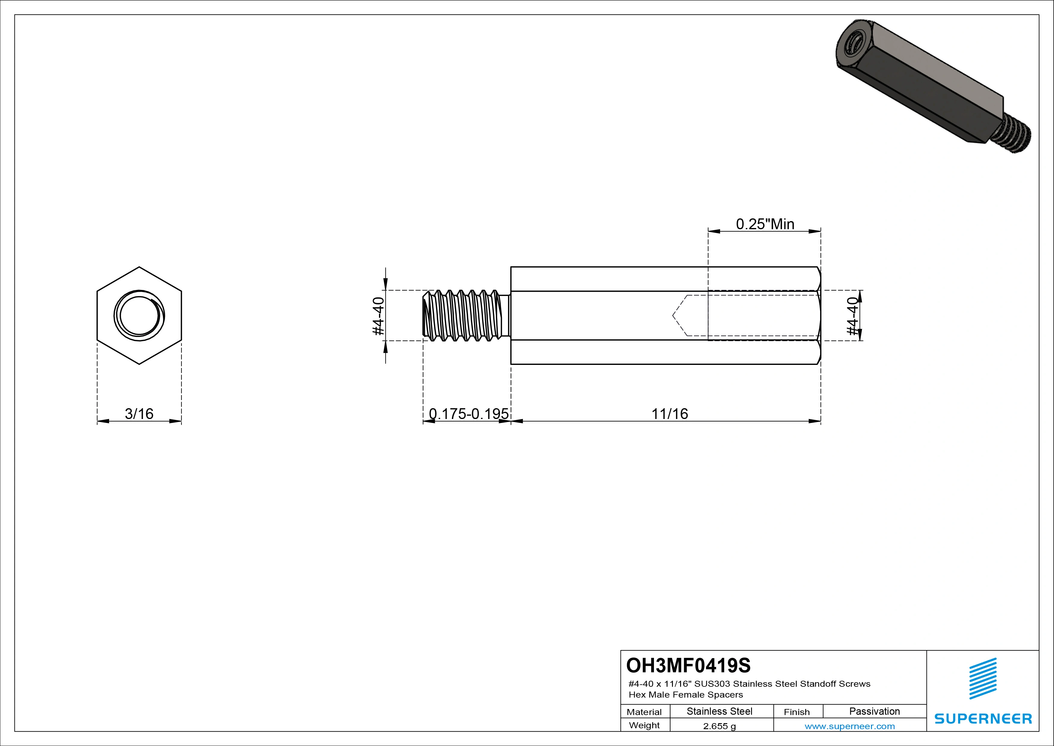 4-40 x 11/16" SUS303 Stainless Steel Inox Standoff Screws Hex Male Female Spacers 