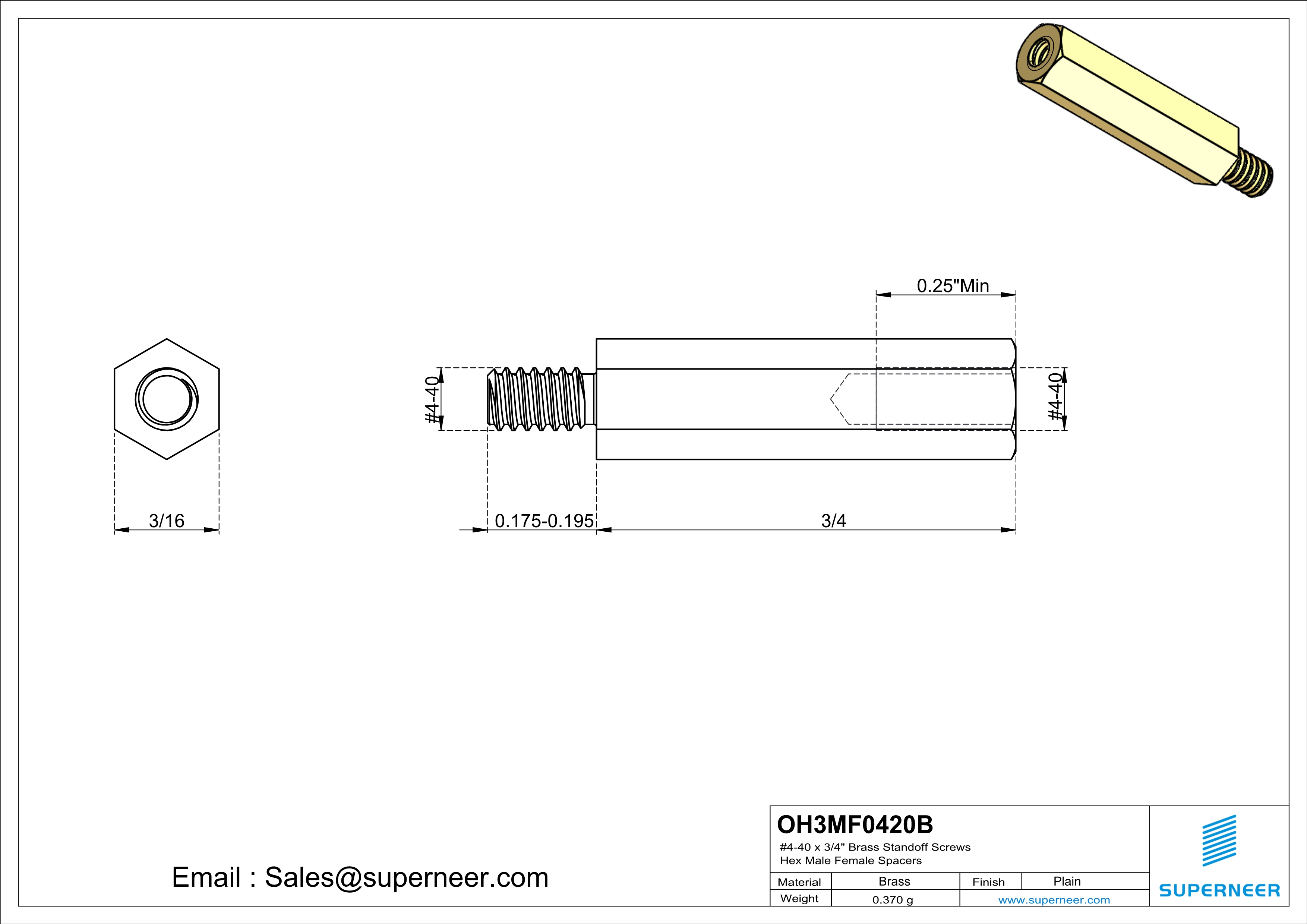4-40 x 3/4" Brass Standoff Screws Hex Male Female Spacers 