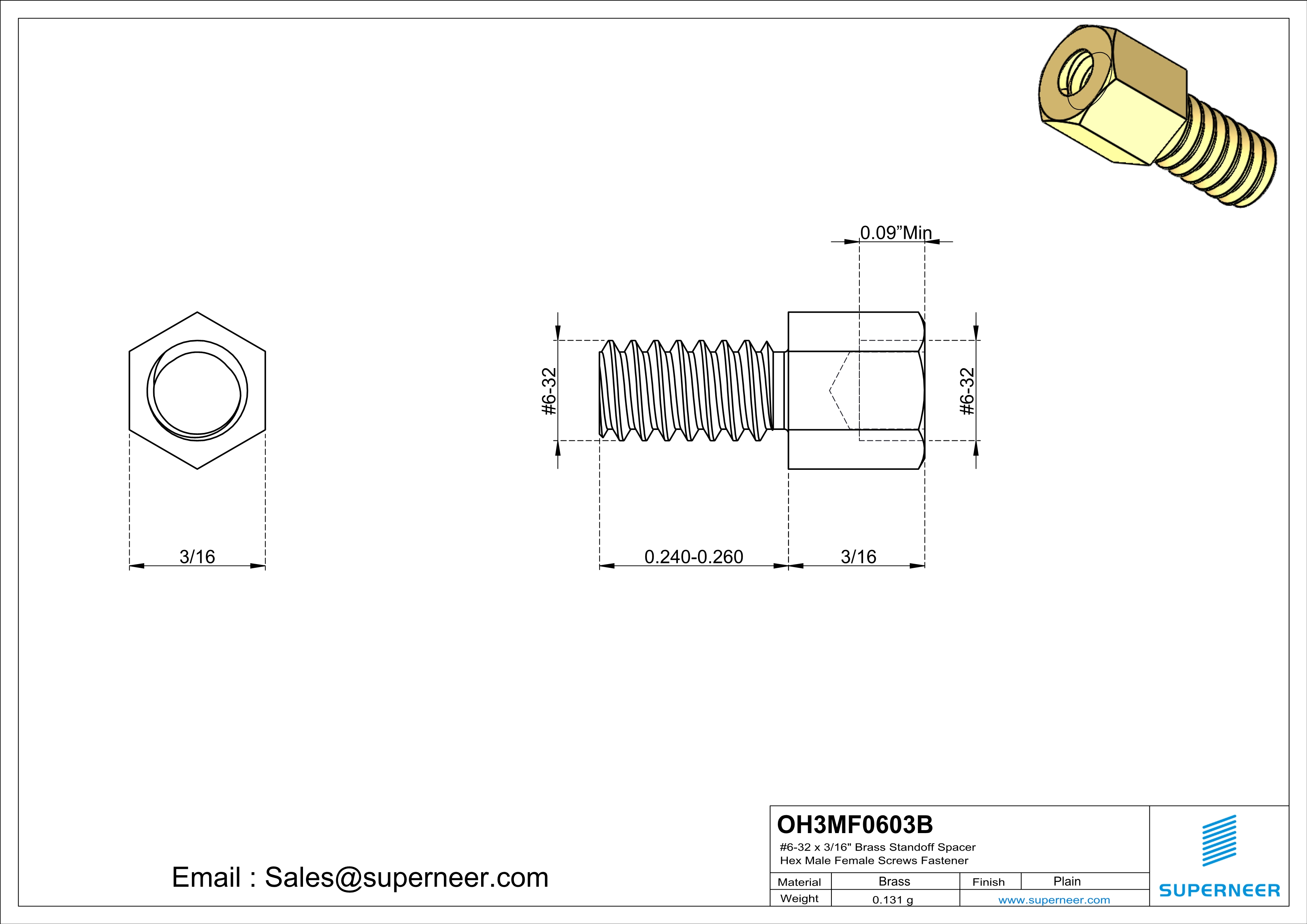 6-32 x 3/16"" Brass Standoff Spacer Hex Male Female Screws Fastener