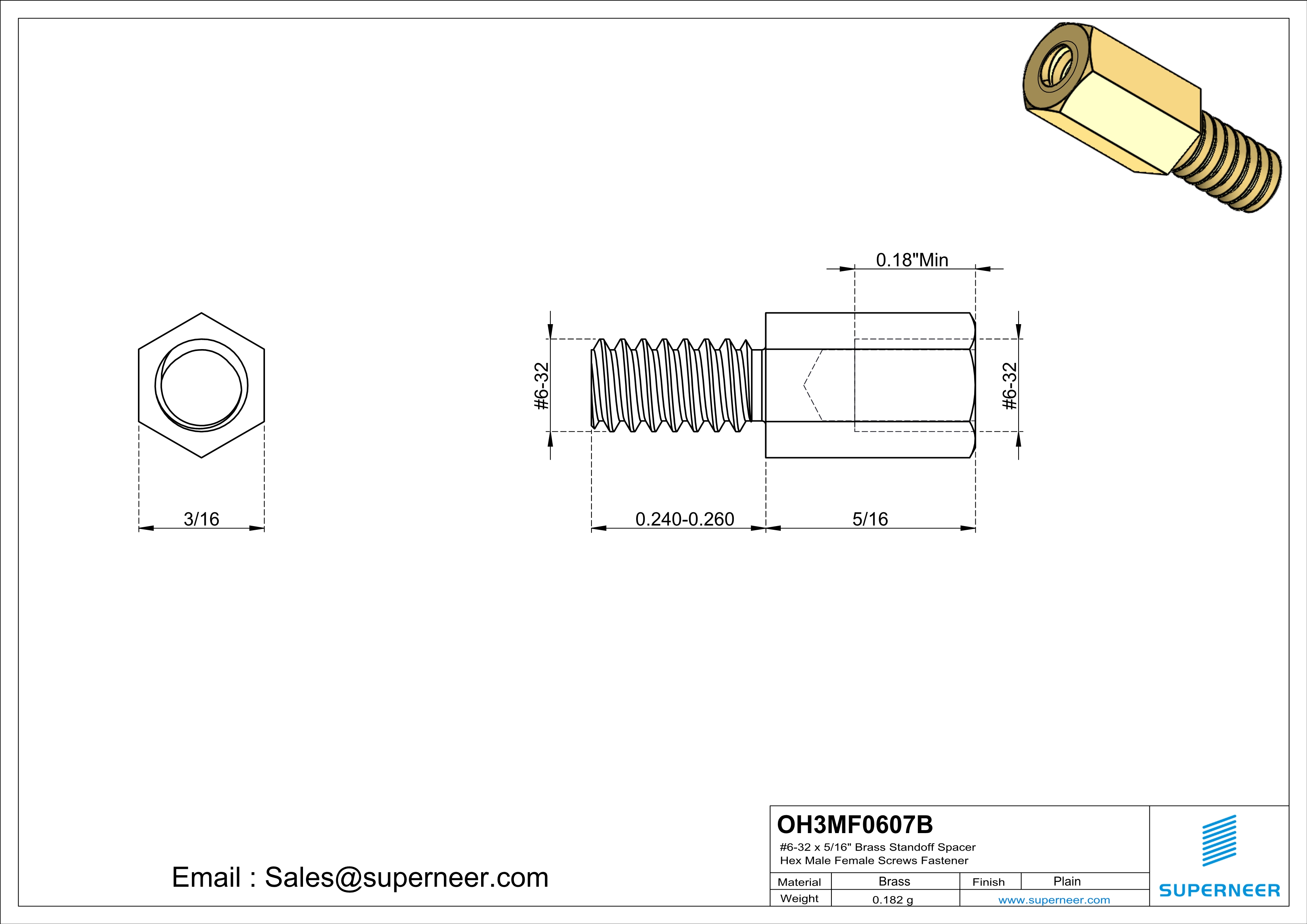 6-32 x 5/16" Brass Standoff Spacer Hex Male Female Screws Fastener
