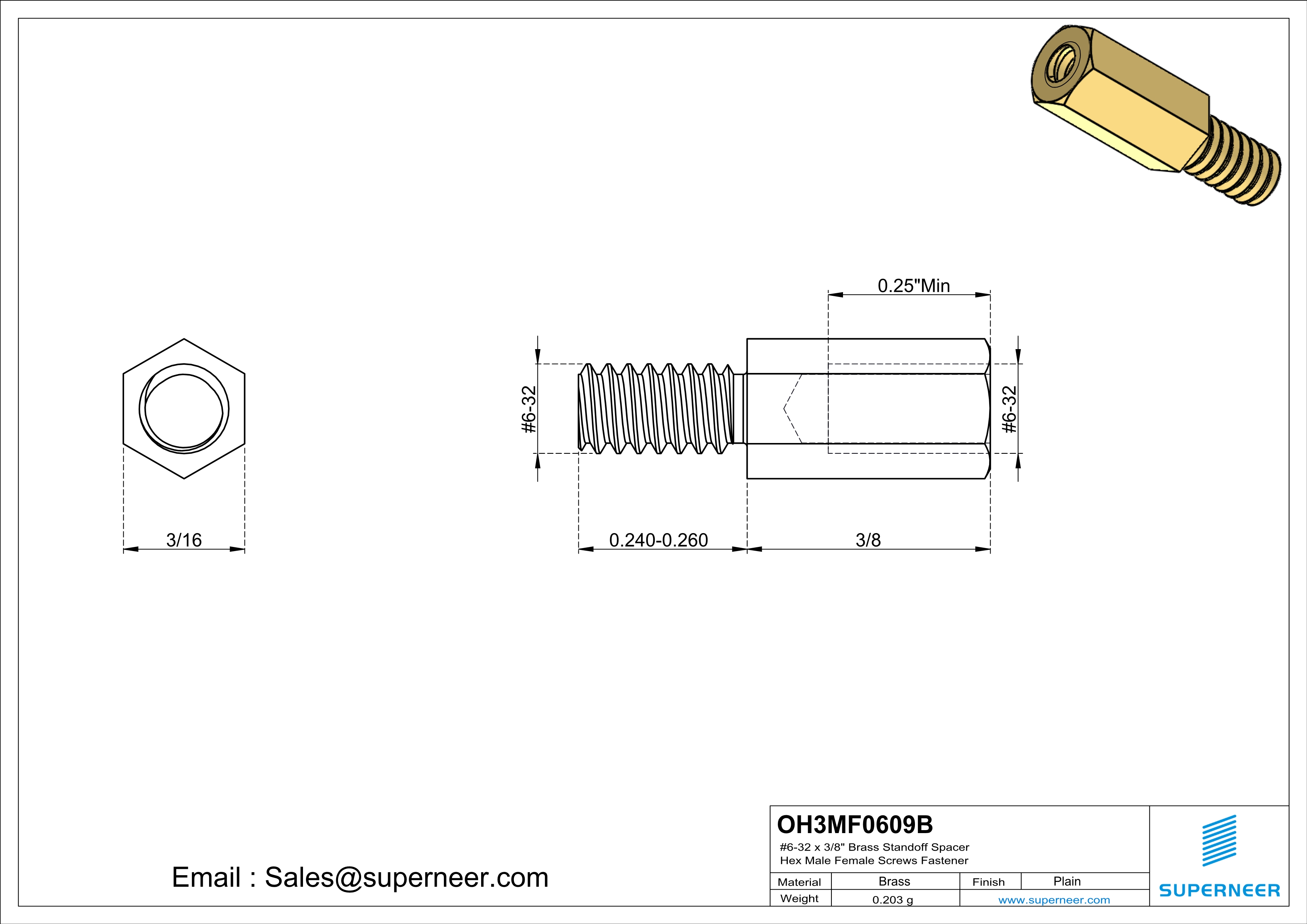 6-32 x 3/8" Brass Standoff Spacer Hex Male Female Screws Fastener