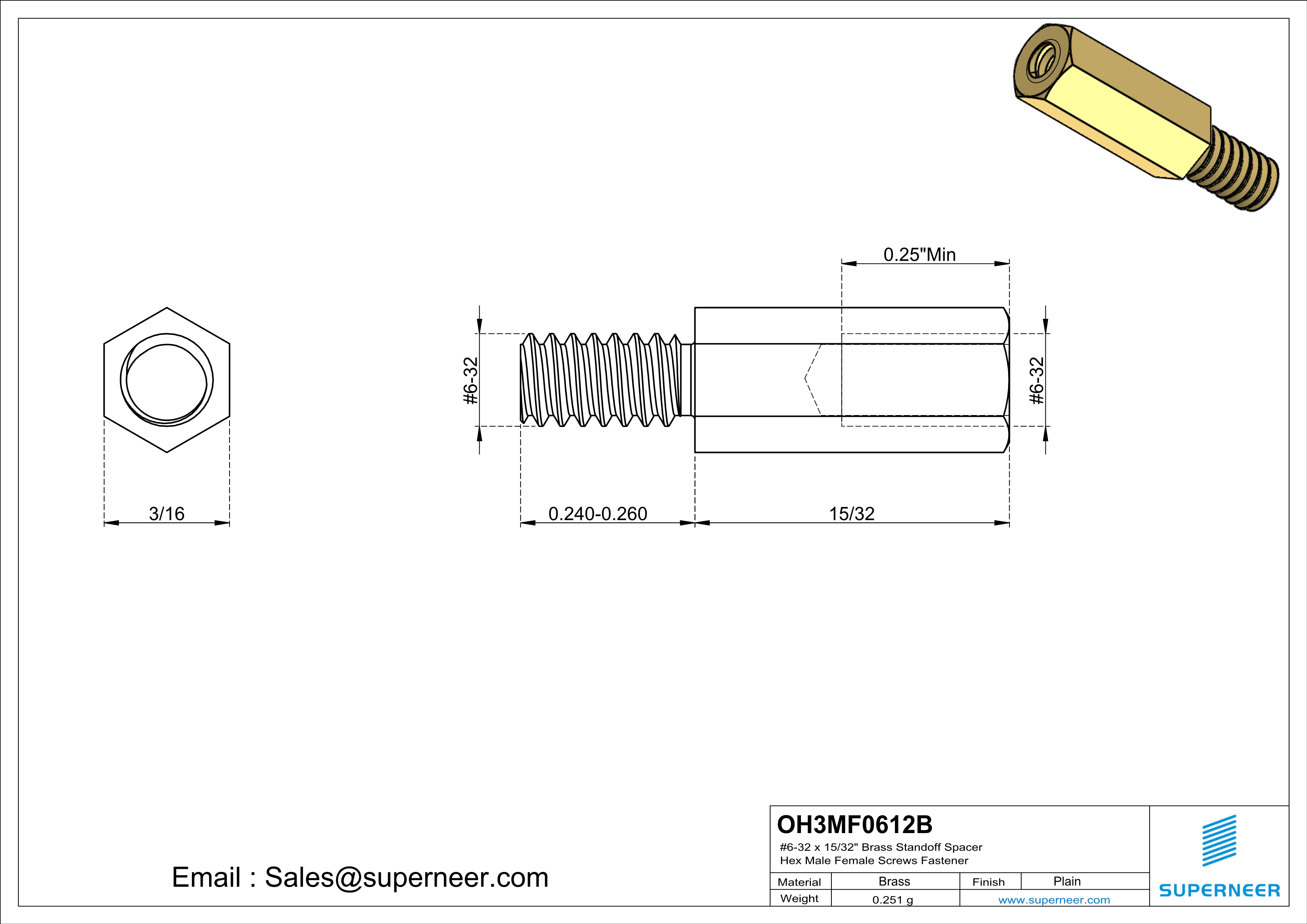 6-32 x 15/32" Brass Standoff Spacer Hex Male Female Screws Fastener