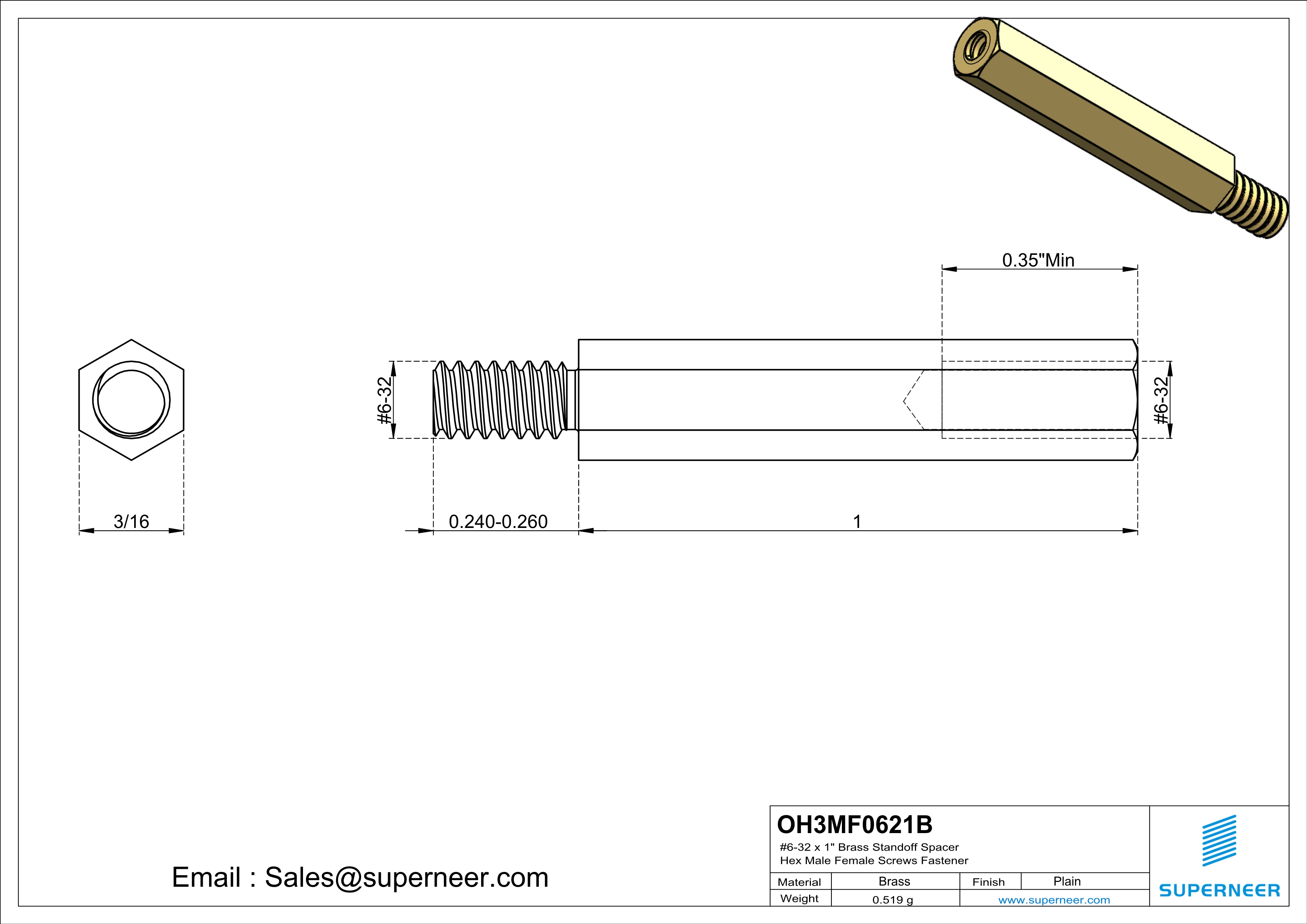 6-32 x 1" Brass Standoff Spacer Hex Male Female Screws Fastener