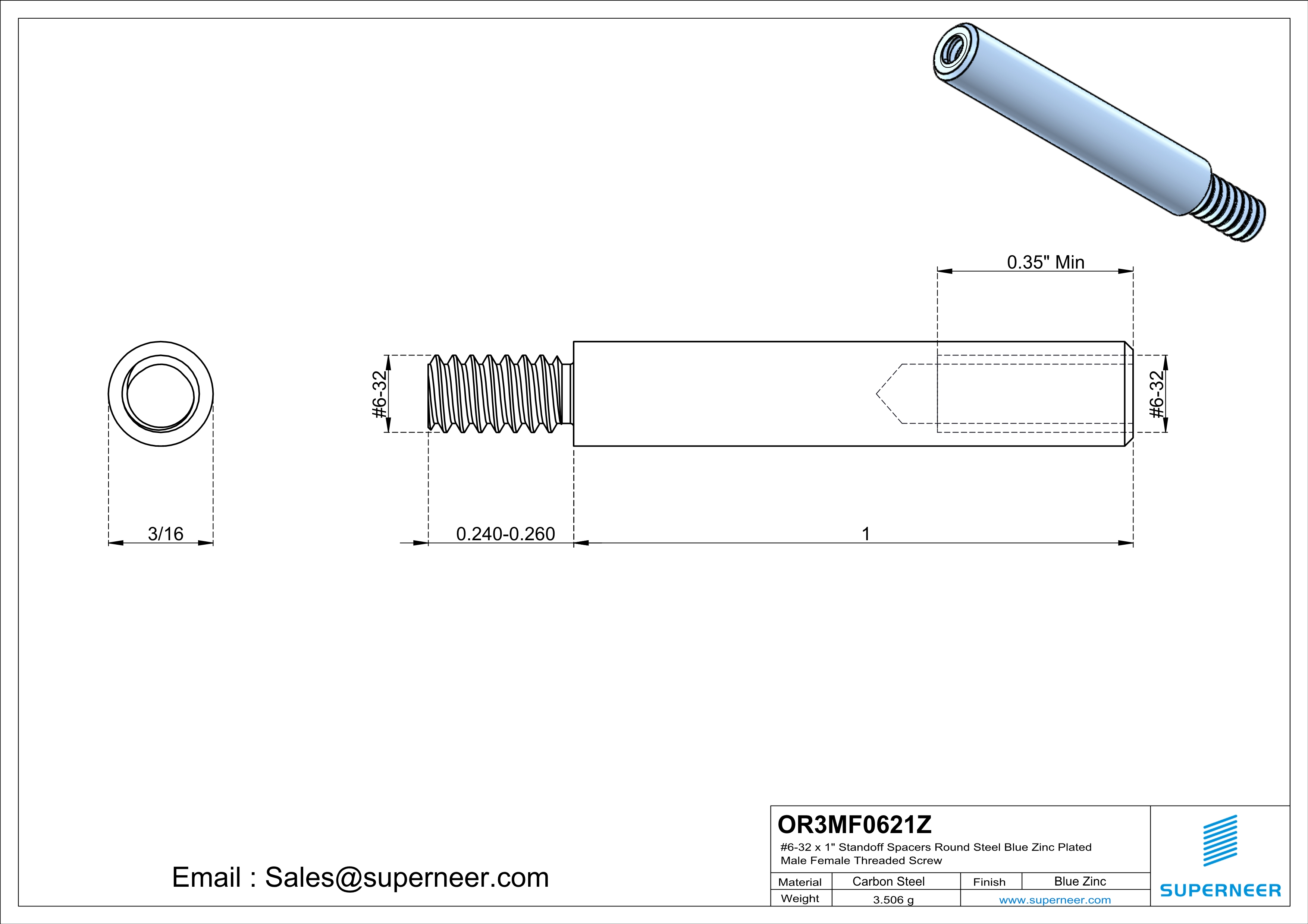 6-32 x 1" Standoff Spacers Round Steel Blue Zinc Plated Male Female Threaded Screw