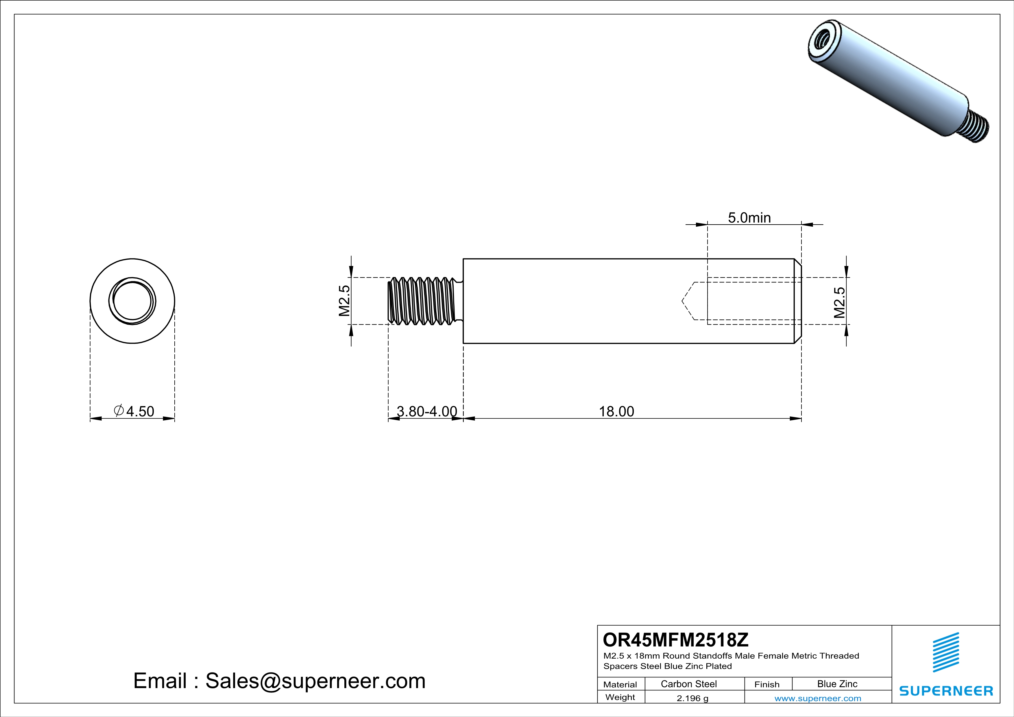 M2.5 x 18mm Round Standoffs Male Female Metric Threaded Spacers