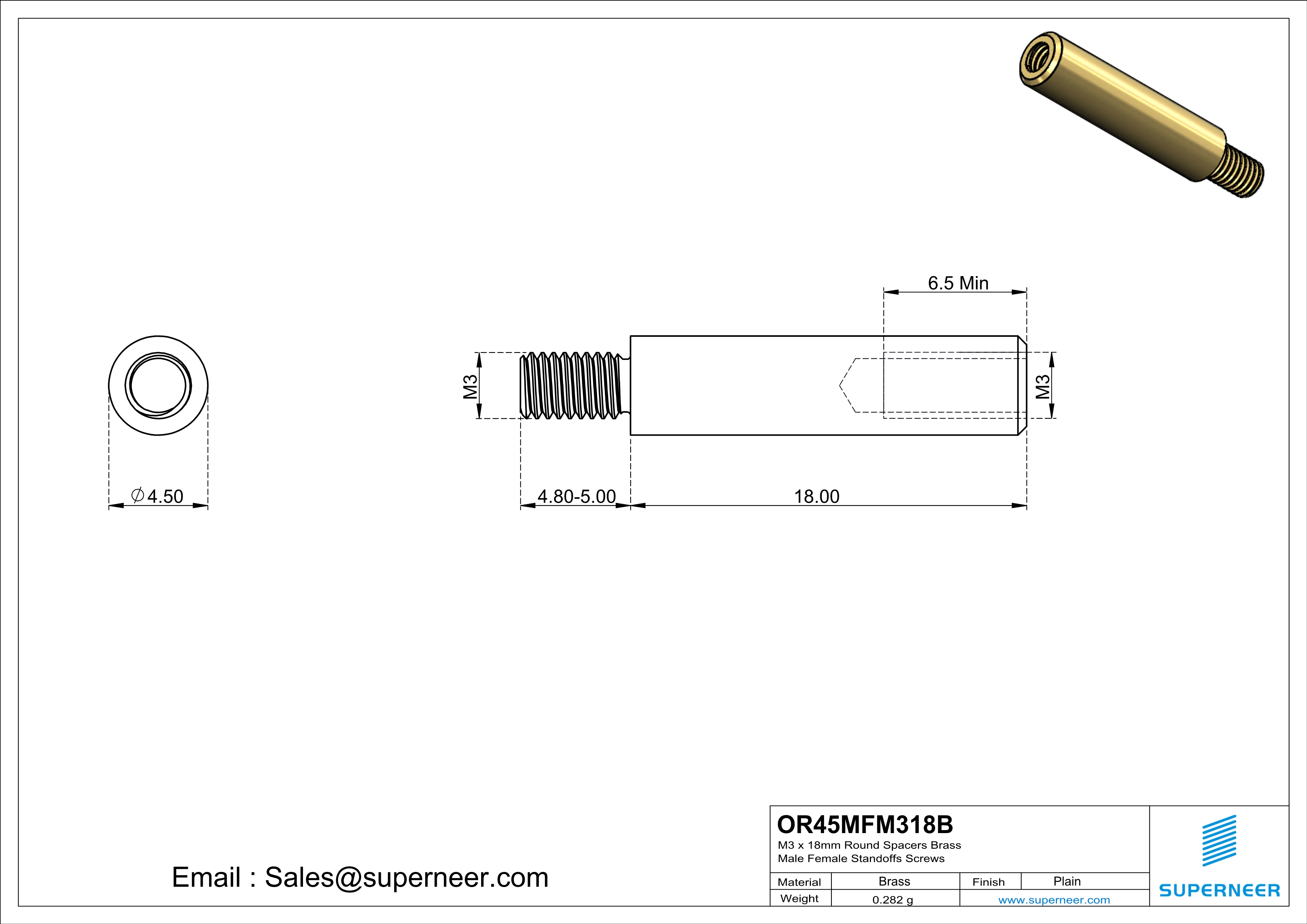 M3 x 18mm Round Spacers Brass Male Female Standoffs Screws