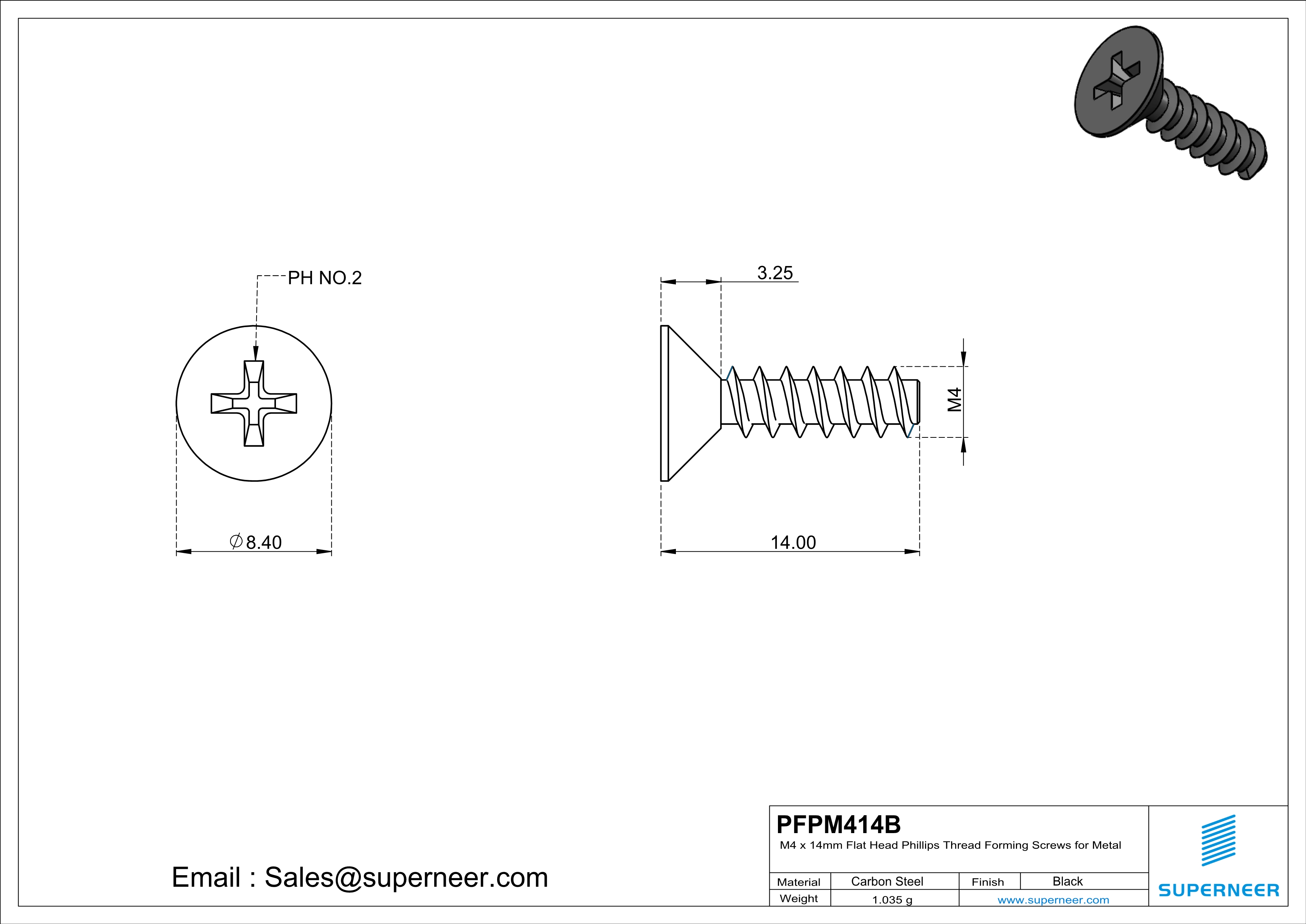 M4 &times; 14mm  Flat Head Phillips Thread Foming Screws for Plastic   Steel Black