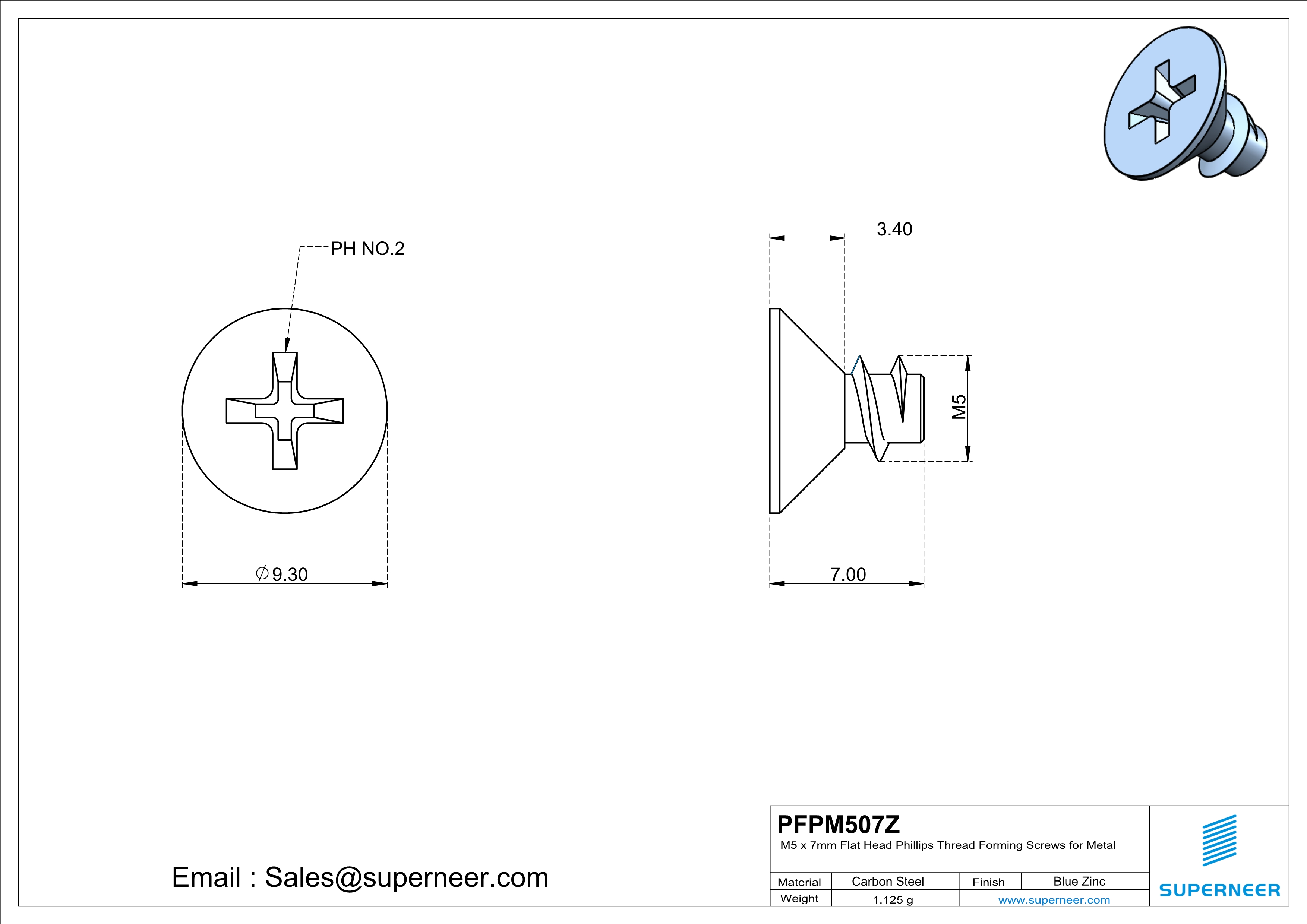M5 &times; 7mm  Flat Head Phillips Thread Foming Screws for Plastic   Steel Blue Zinc Plated