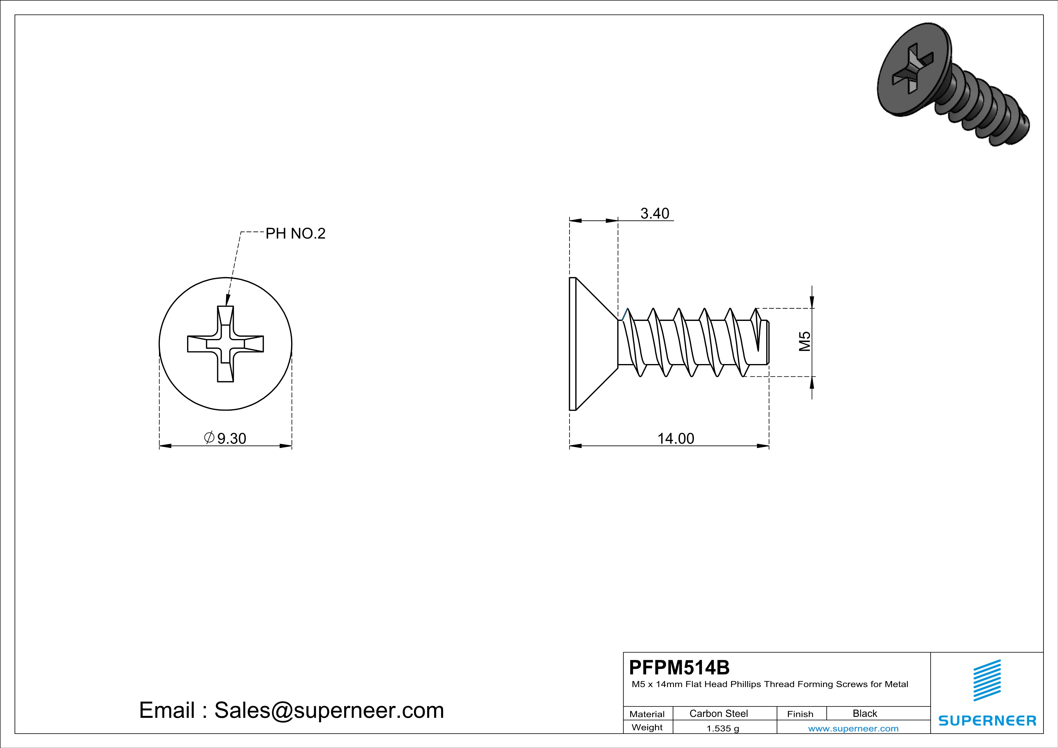 M5 &times; 14mm  Flat Head Phillips Thread Foming Screws for Plastic   Steel Black