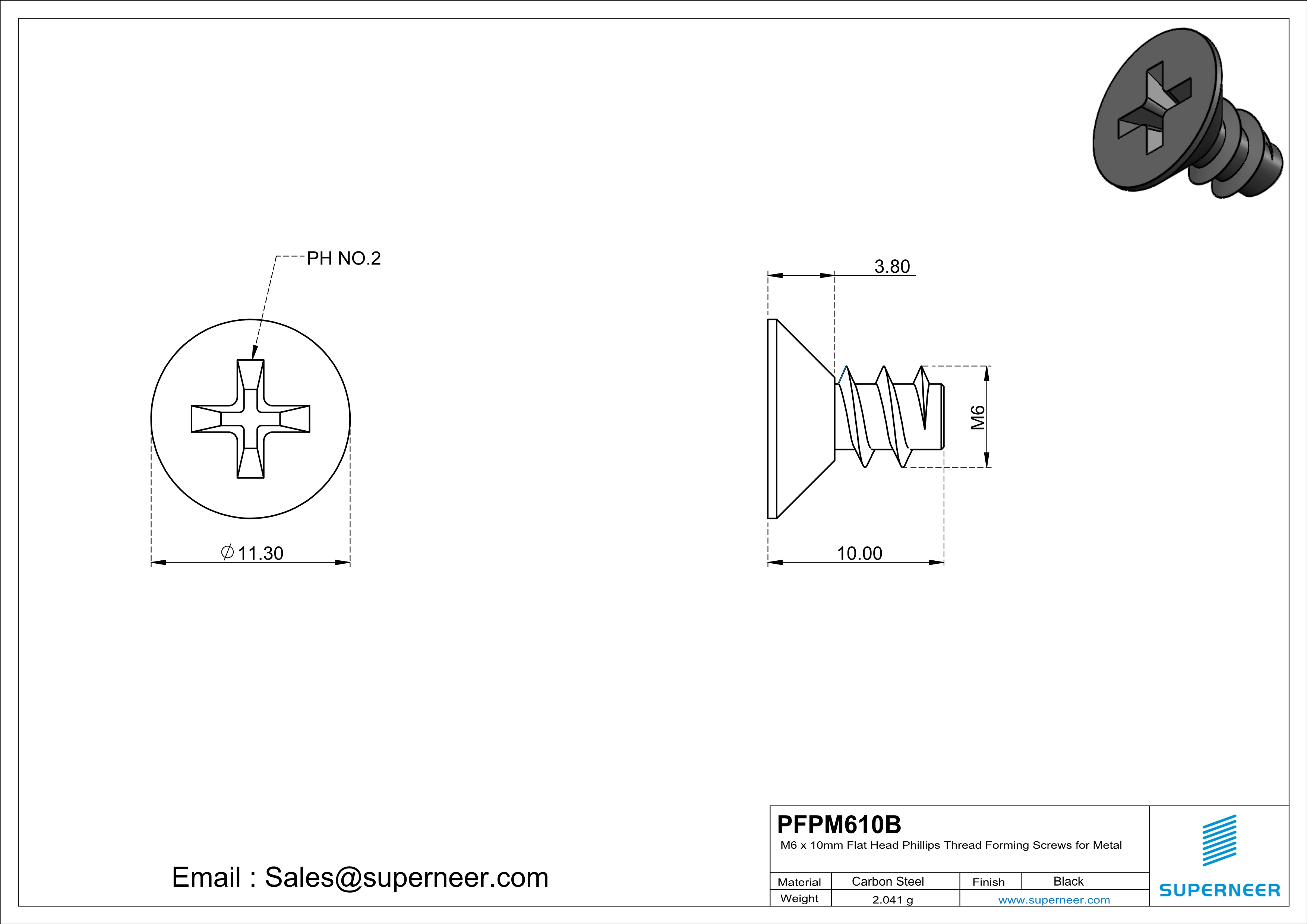 M6 &times; 10mm  Flat Head Phillips Thread Foming Screws for Plastic   Steel Black