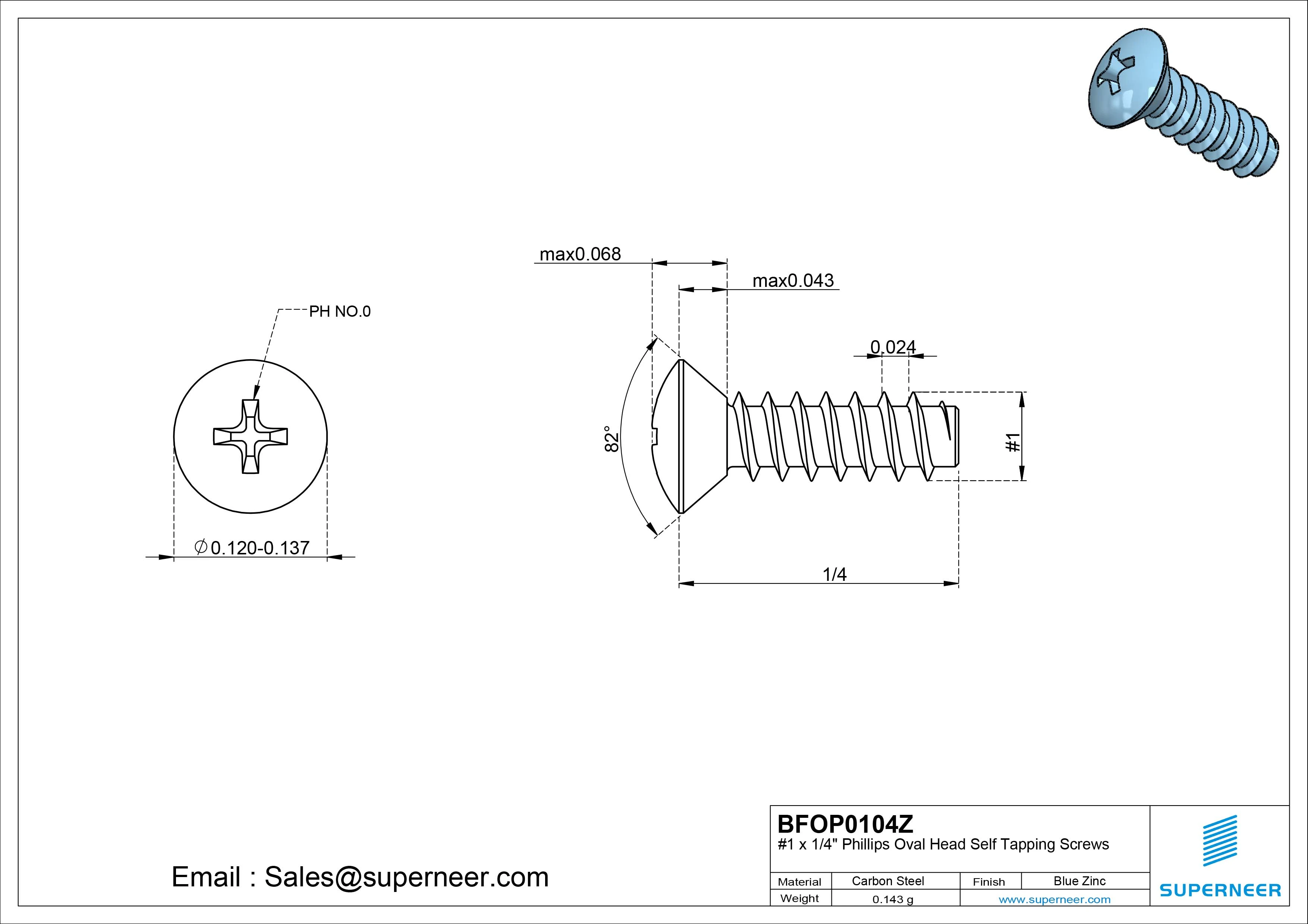 1 x 1/4" Phillips Oval Head Self Tapping Screws Steel Blue Zinc Plated