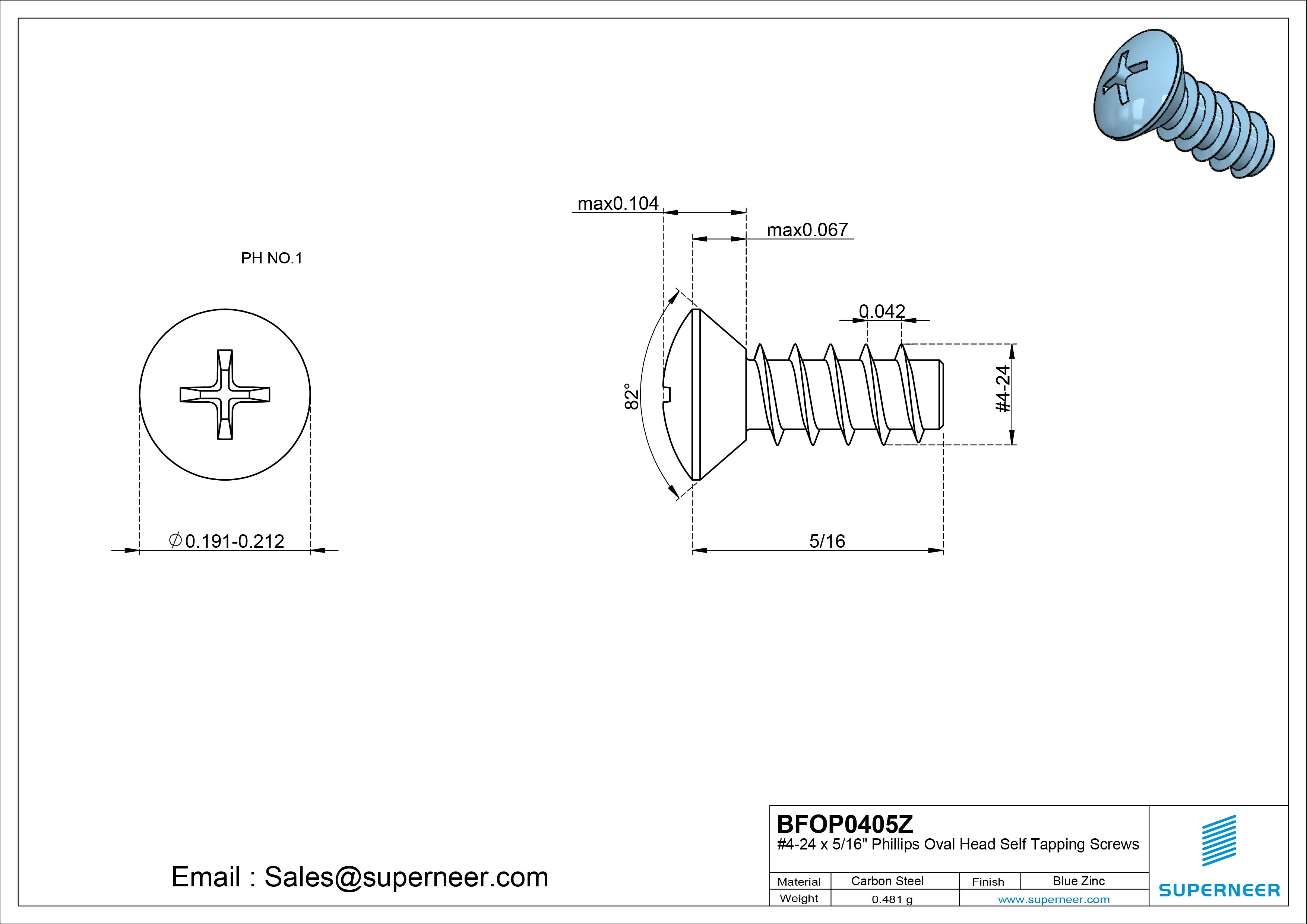 4-24 x 5/16" Phillips Oval Head Self Tapping Screws Steel Blue Zinc Plated