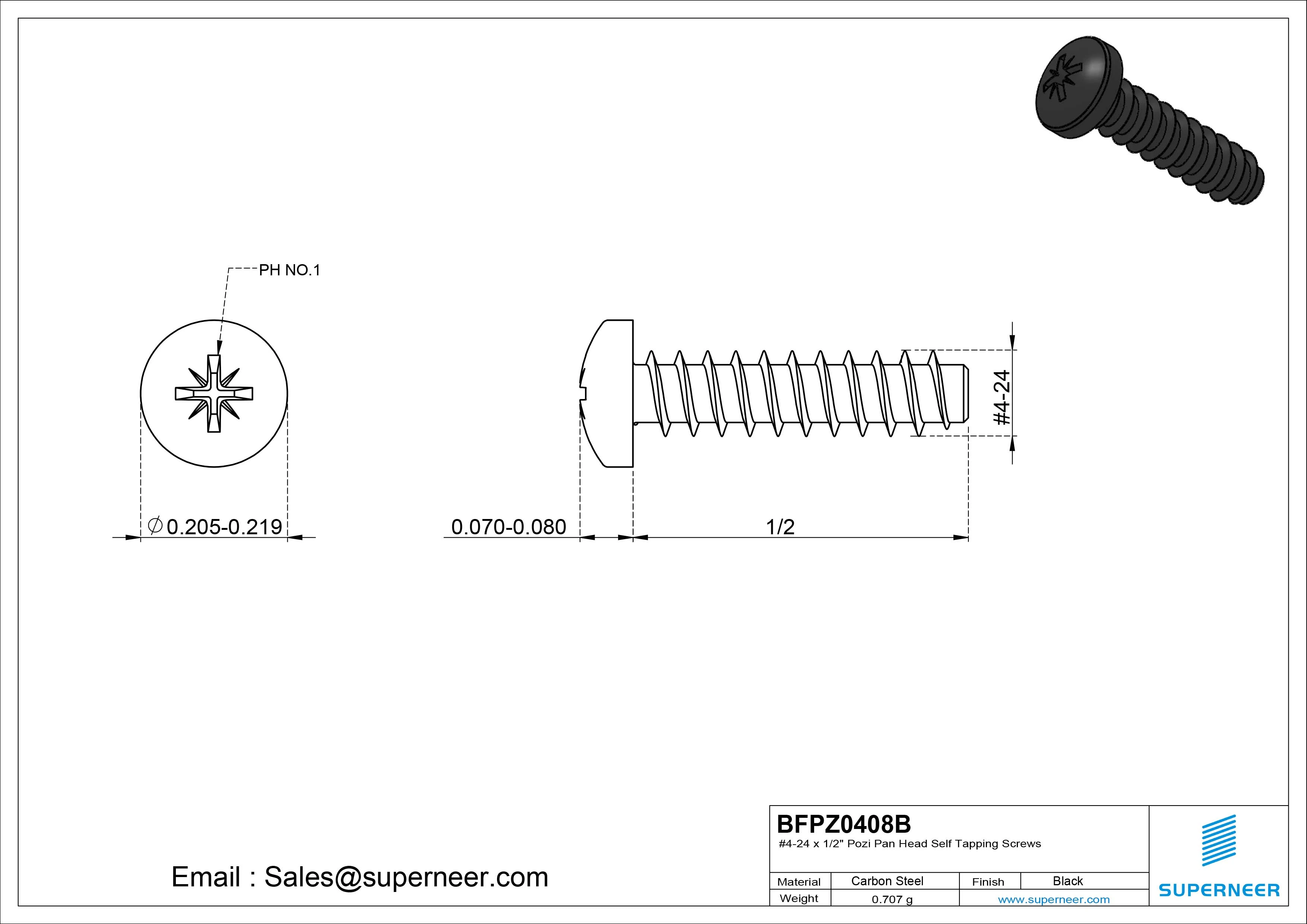 #4-24 x 1/2" Pozi Pan Head Self Tapping Screws Steel Black Zinc Plated