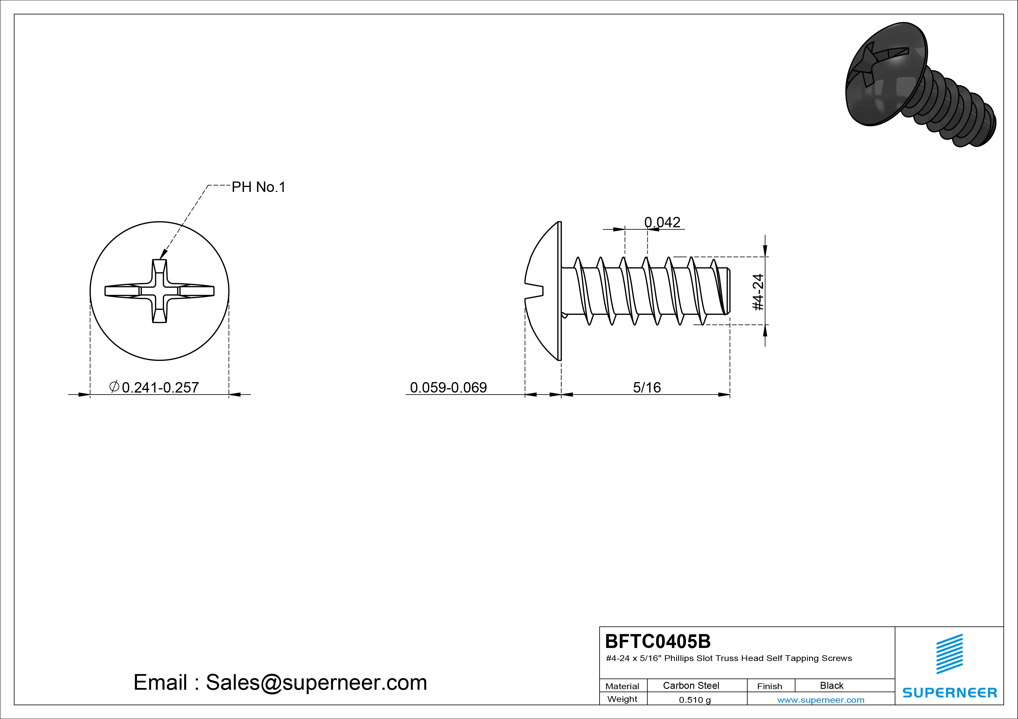 #4-24 x 5/16" Phillips Slot Truss Head Self Tapping Screws Steel Black Zinc Plated