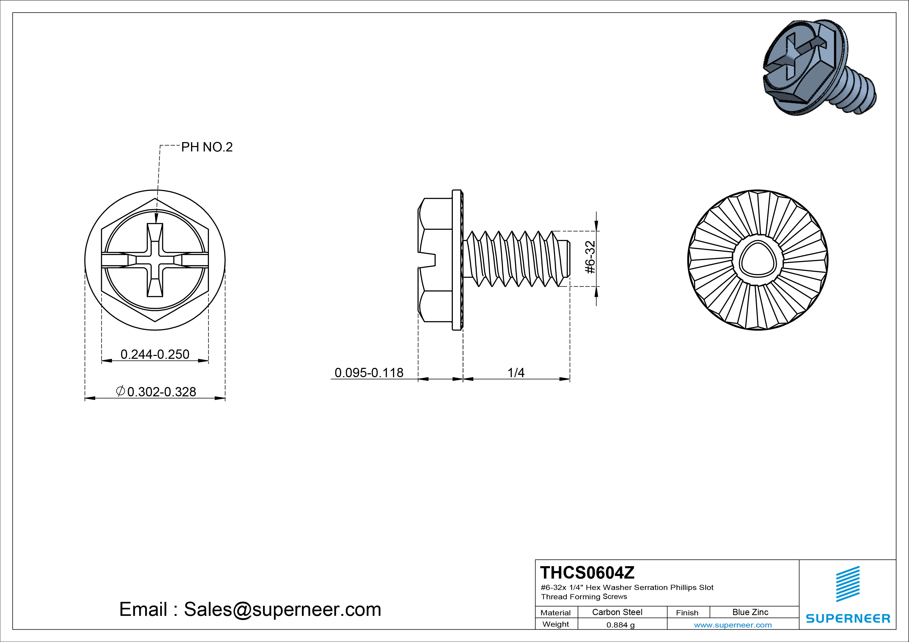 6-32 × 1/4 Hex Washer Serration Phillips Slot Thread Forming  Screws for Metal  Steel Blue Zinc Plated