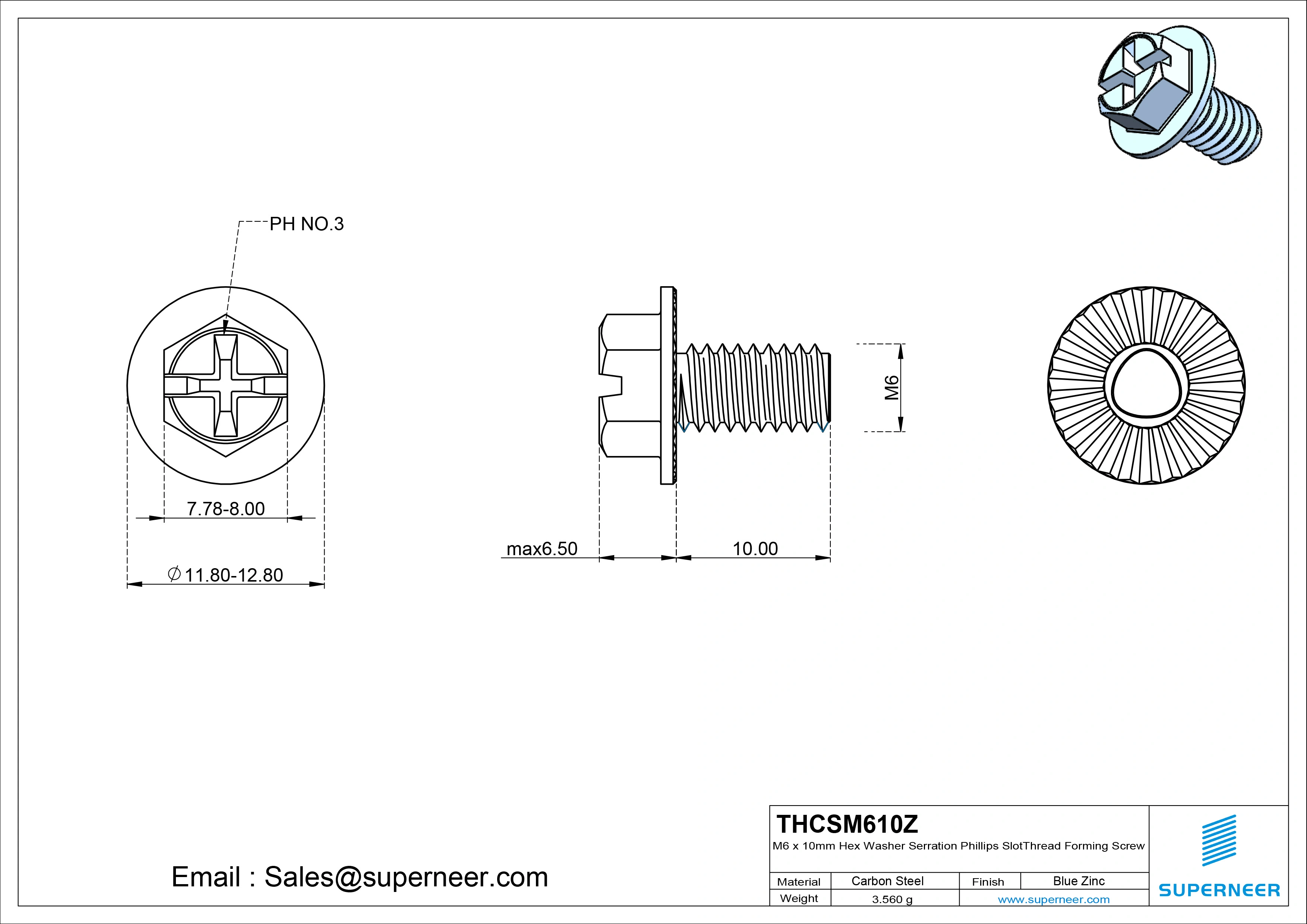 M6 × 10mm Indented Hex Washer Serrattion Phillips Slot Thread Forming Screws for Metal Steel Blue Zinc Plated