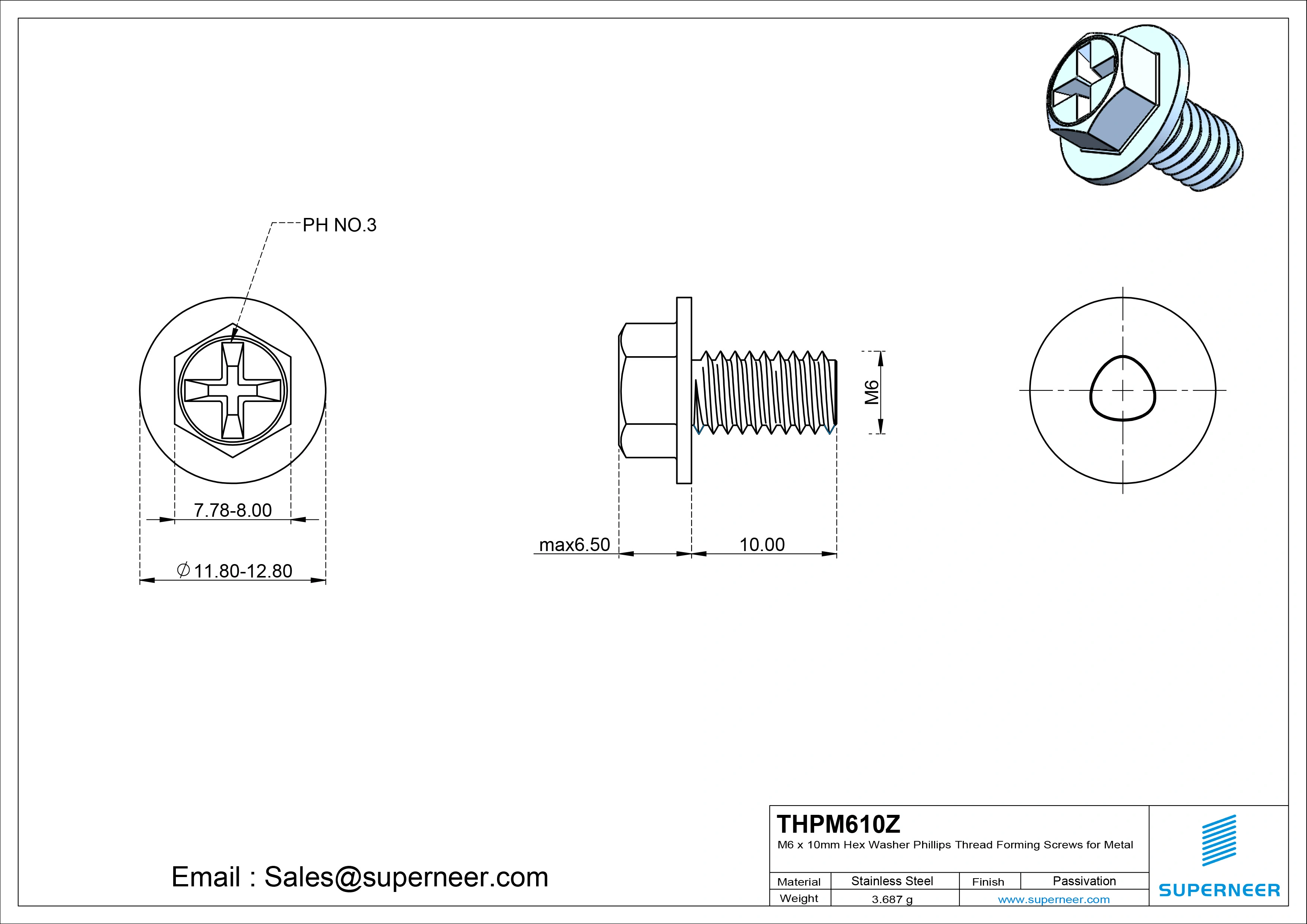 M6 × 10mm Indented Hex Washer Phillips Thread Forming Screws for Metal Steel Blue Zinc Plated
