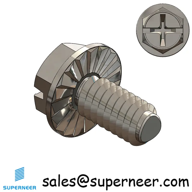 M2 × 8mm Indented Hex Washer Serrattion Phillips Slot Thread Forming Screws for Metal SUS304 Stainless Steel Inox
