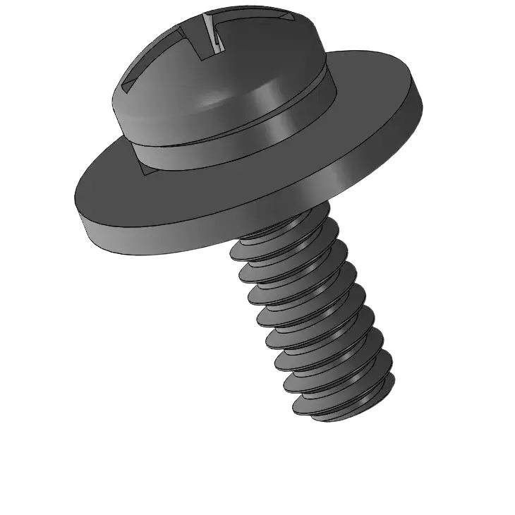 6-32 x 7/16" Pan Head Phillips Slot SEMS Screws with Spring and Flat Washer Steel Black