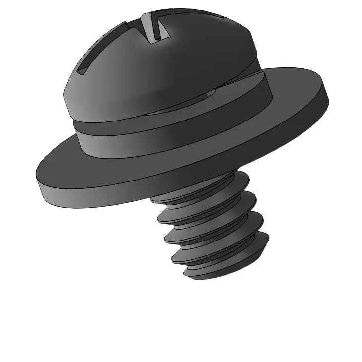 10-32 x 3/8" Pan Head Phillips Slot SEMS Screws with Spring and Flat Washer Steel Black
