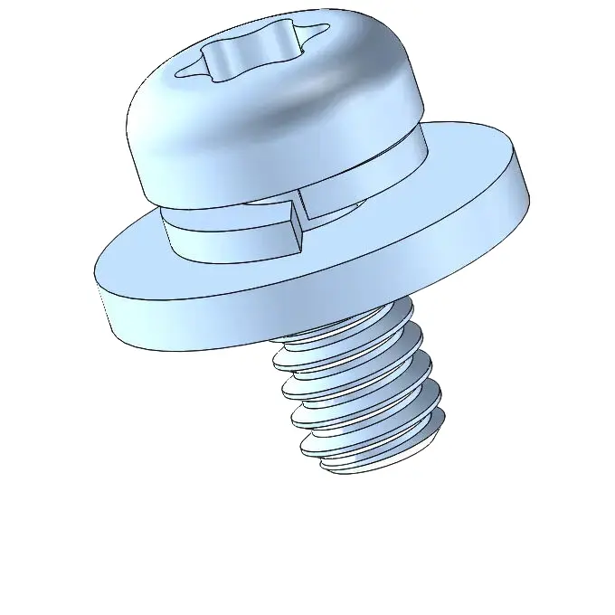 2-56 x 3/16" Pan Head Torx SEMS Screws with Spring and Flat Washer Steel Blue Zinc Plated