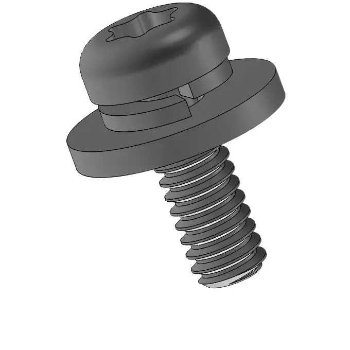 2-56 x 1/4" Pan Head Torx SEMS Screws with Spring and Flat Washer Steel Black