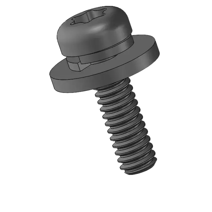 2-56 x 5/16" Pan Head Torx SEMS Screws with Spring and Flat Washer Steel Black