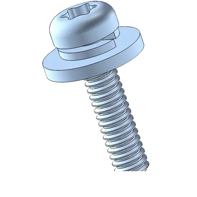 2-56 x 3/8" Pan Head Torx SEMS Screws with Spring and Flat Washer Steel Blue Zinc Plated