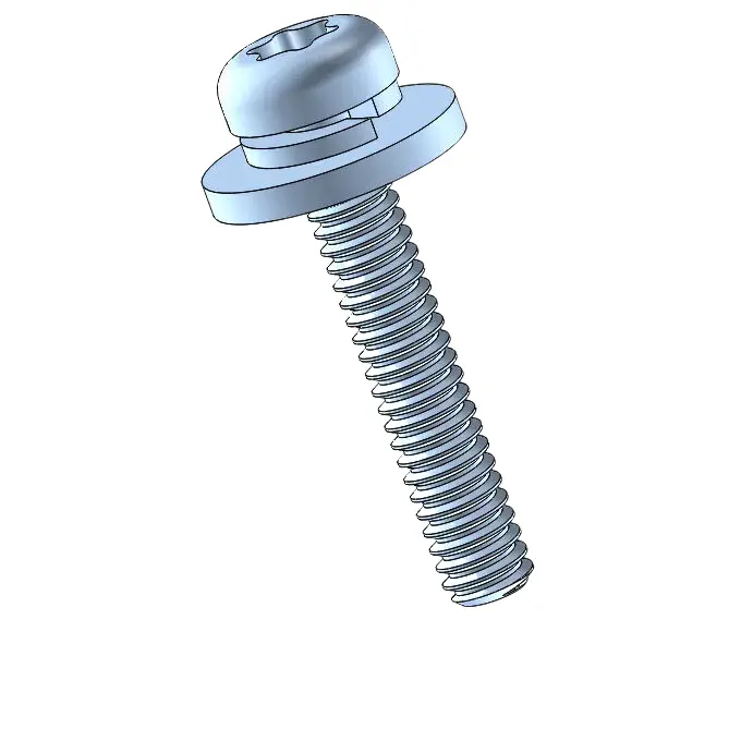 2-56 x 1/2" Pan Head Torx SEMS Screws with Spring and Flat Washer Steel Blue Zinc Plated