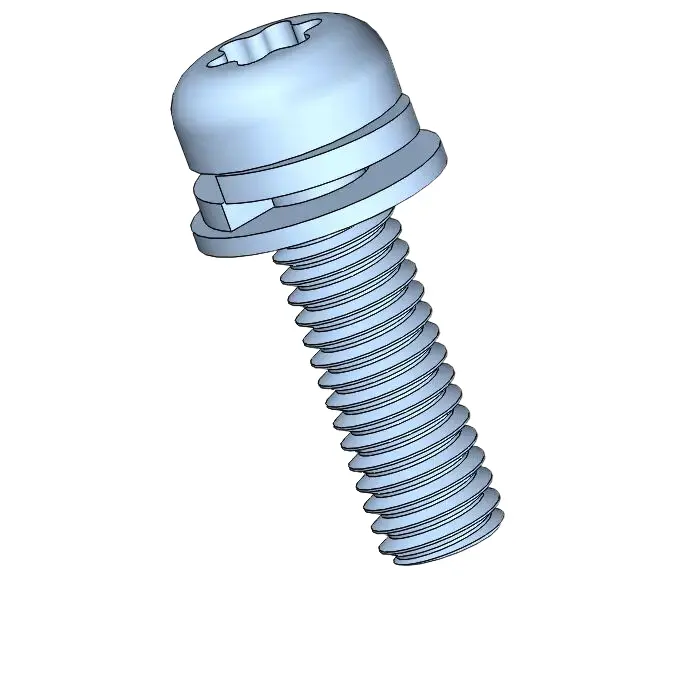 M3.5 x 12mm Pan Head Torx SEMS Screws with Spring and Flat Washer Steel Blue Zinc Plated