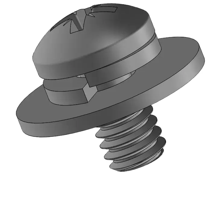 8-32 x 5/16" Pan Head Pozi SEMS Screws with Spring and Flat Washer Steel Black