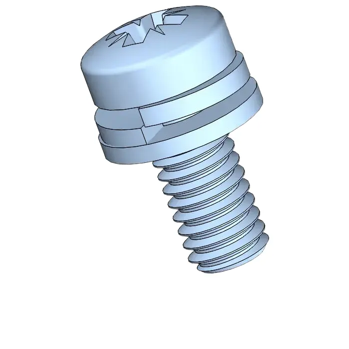 M2.5 x 6mm Pan Head Pozi SEMS Screws with Spring and Flat Washer Steel Blue Zinc Plated