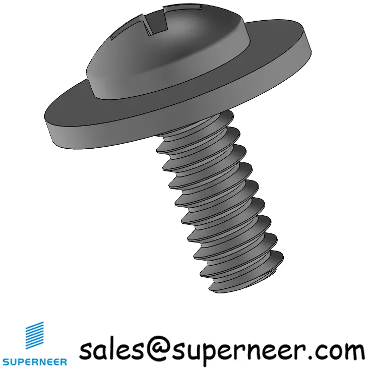 6-32 x 3/8" Pan Head Phillips SEMS Screws with Flat Washer Steel Black
