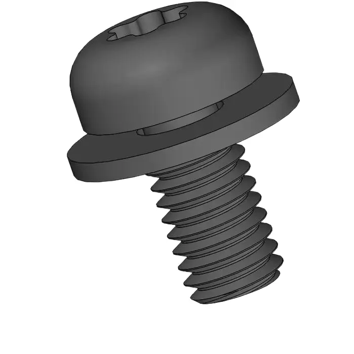 M3 x 6mm Pan Head Torx SEMS Screws with Flat Washer Steel Black