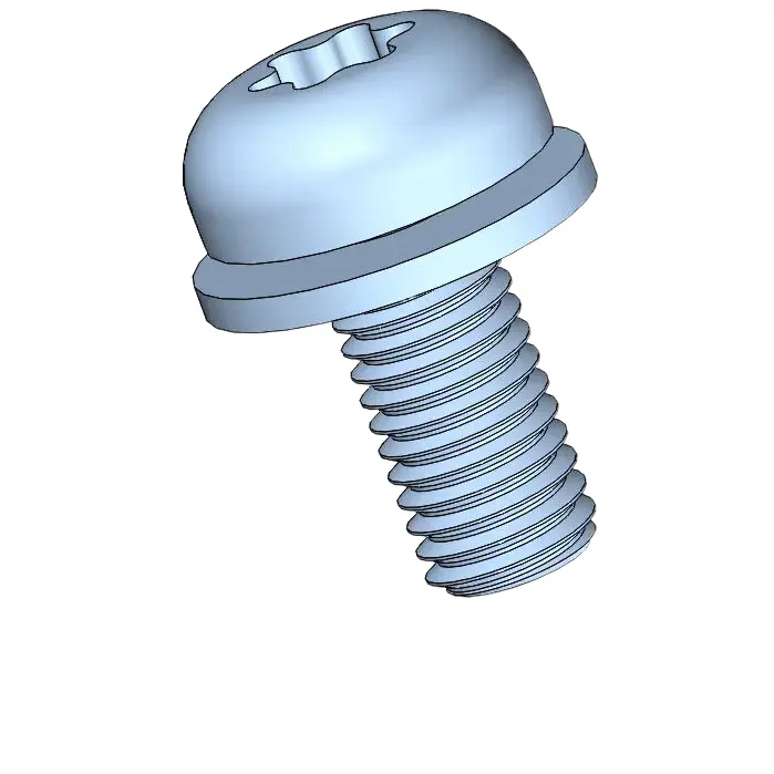 M4 x 9mm Pan Head Torx SEMS Screws with Flat Washer Steel Blue Zinc Plated